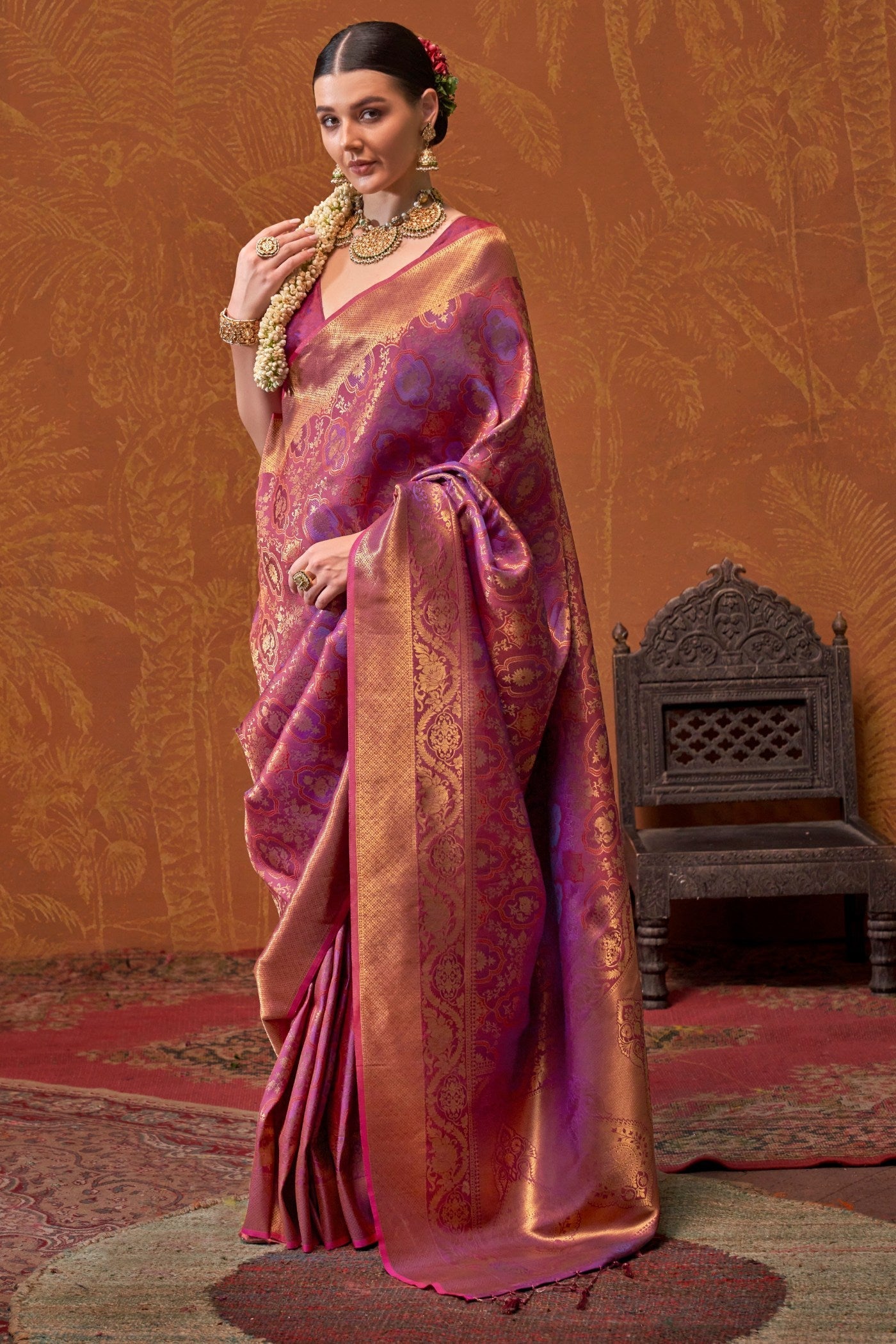 Tapestry Purple Kanjivaram Handloom Saree