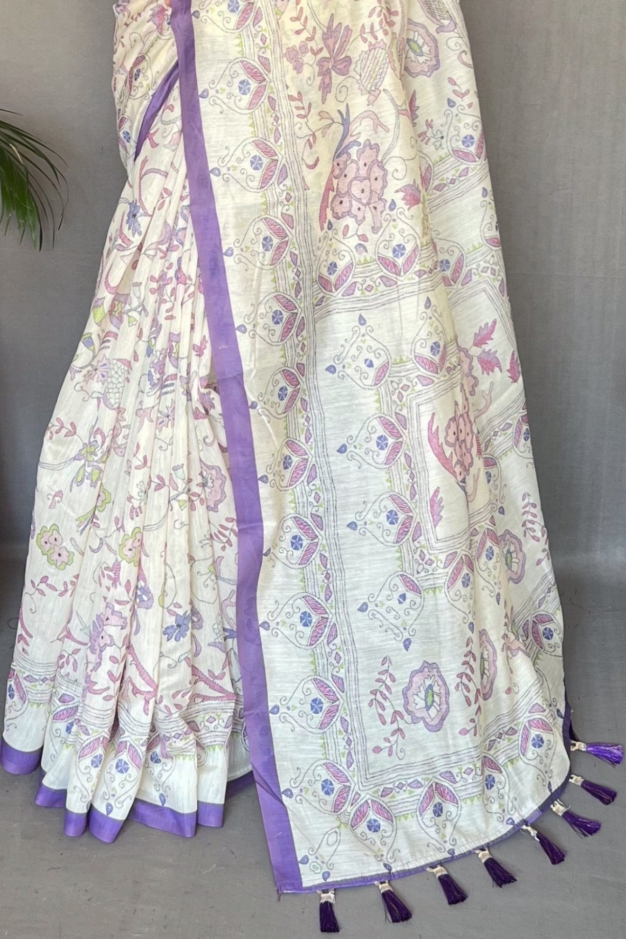 Lily Purple and White Printed Cotton Saree