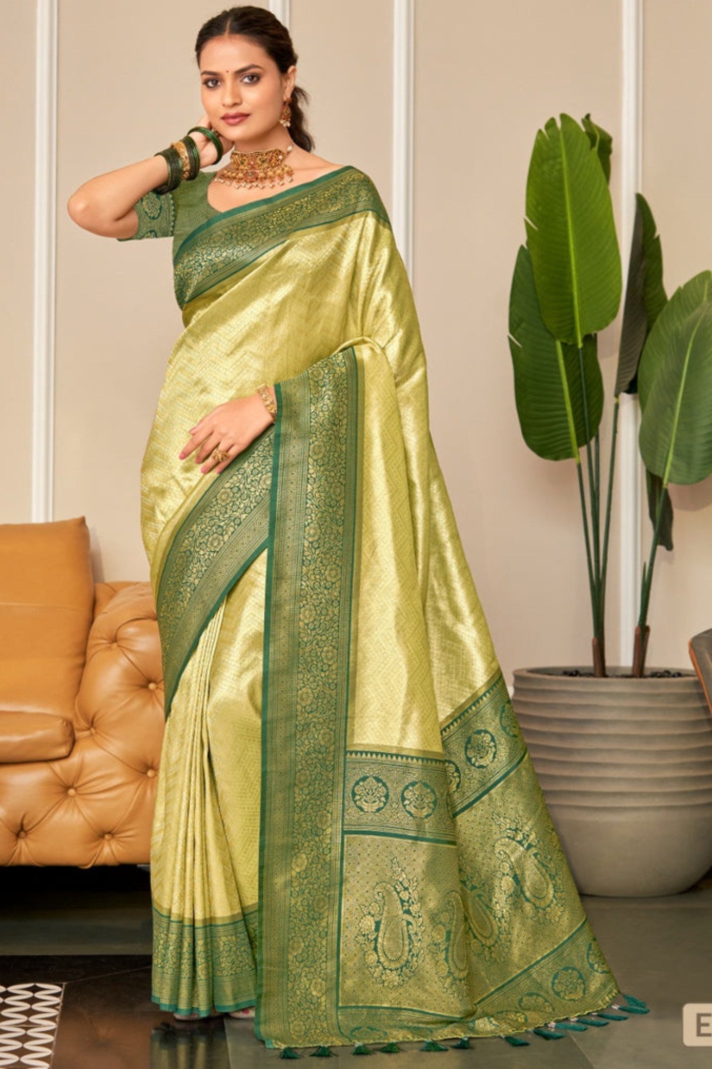 Lemon Yellow Zari Woven Kanjivaram Saree