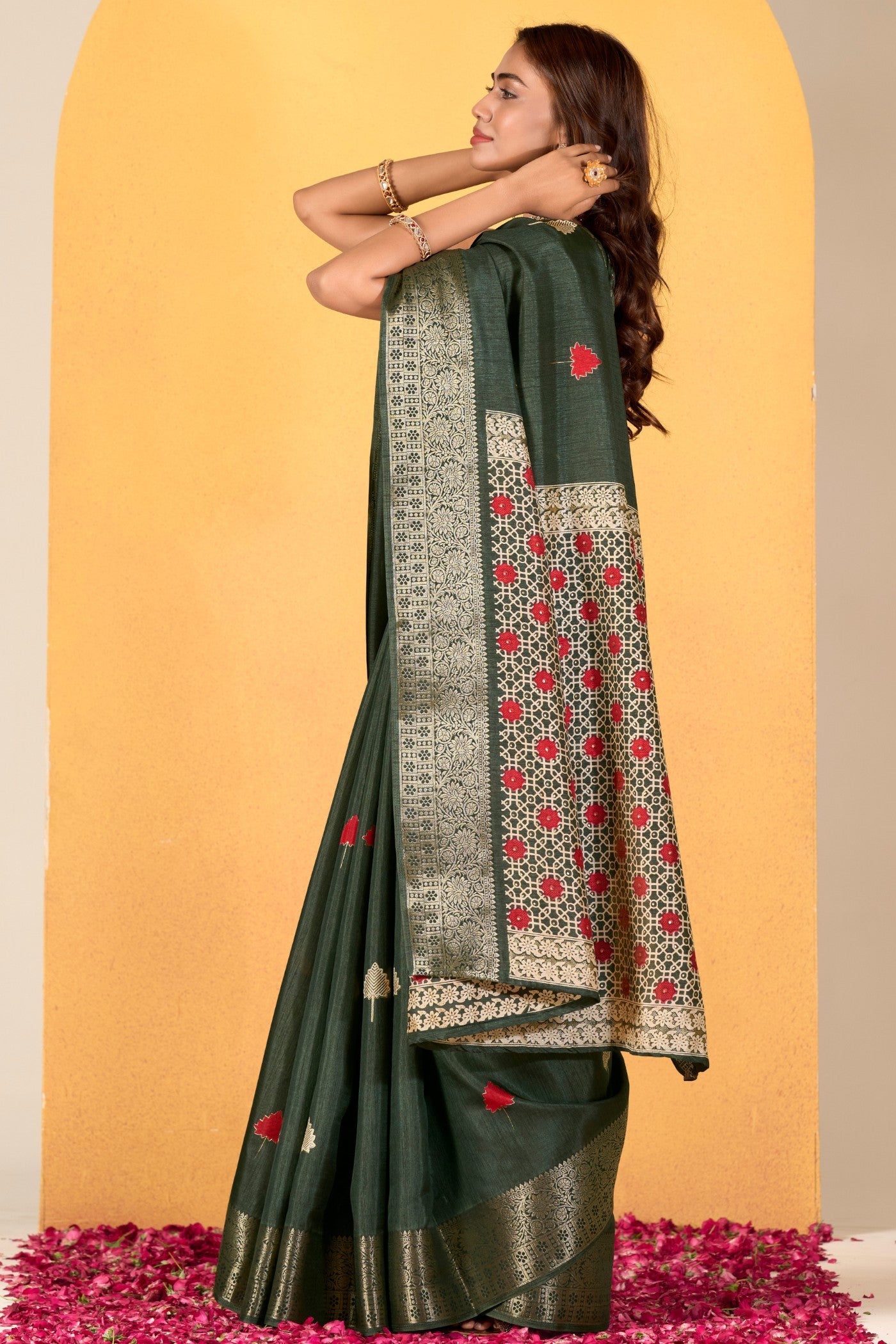 Juniper Green Woven Dola Silk Saree