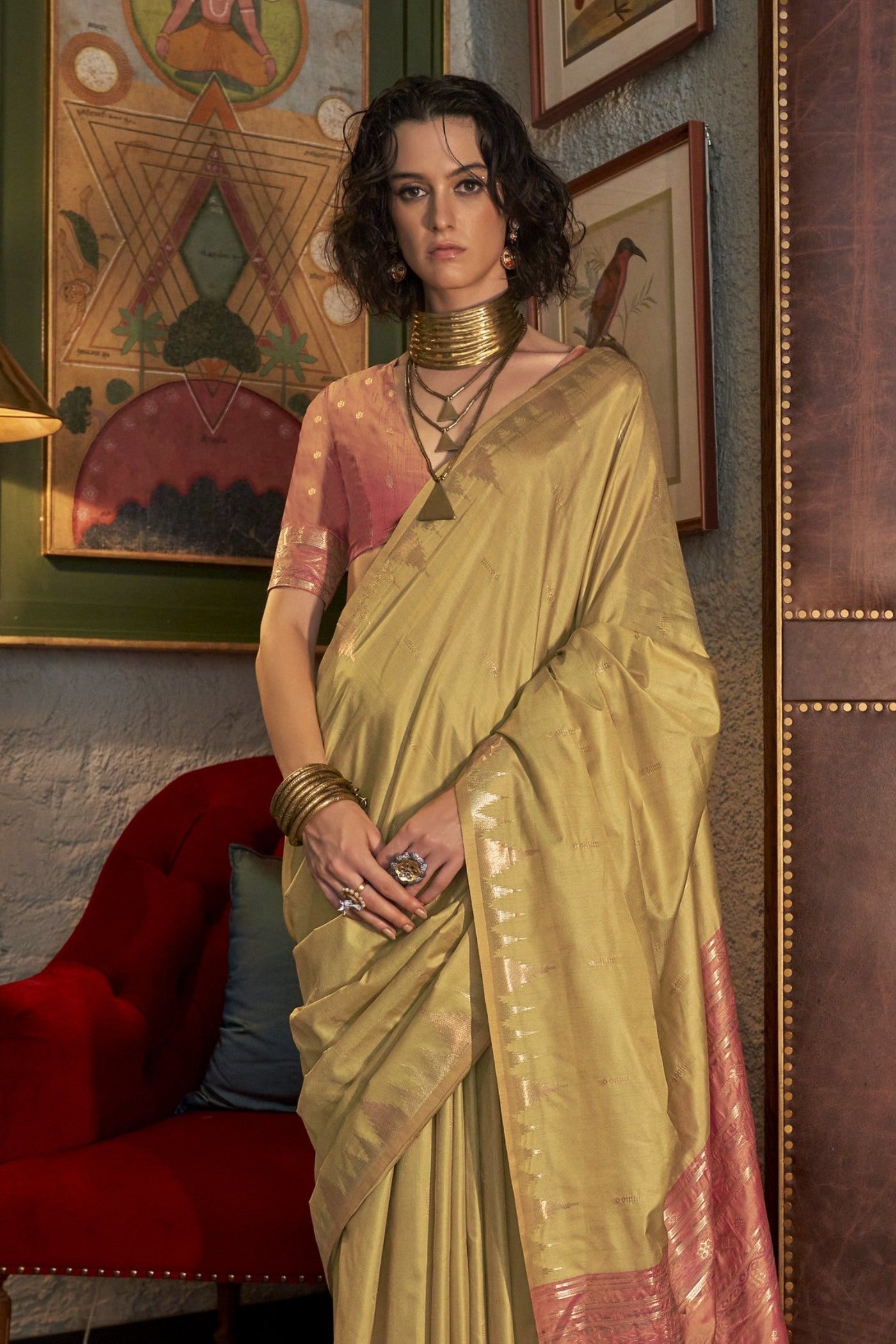 Zest Yellow Woven Linen Saree