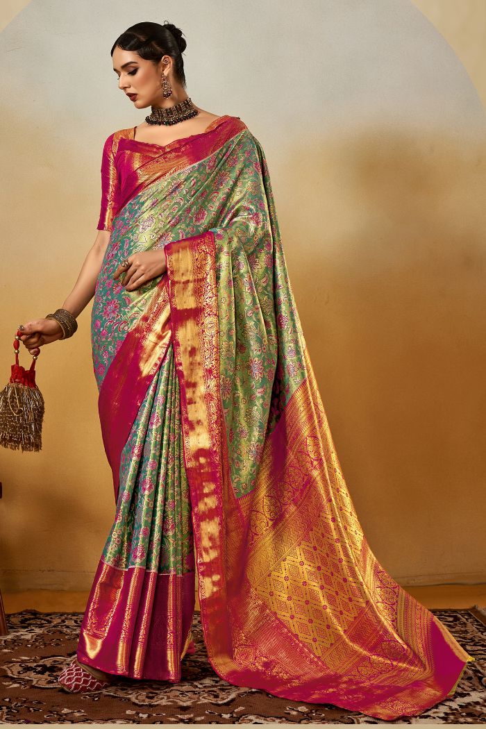 Shadow Green Woven Kanjivaram Saree