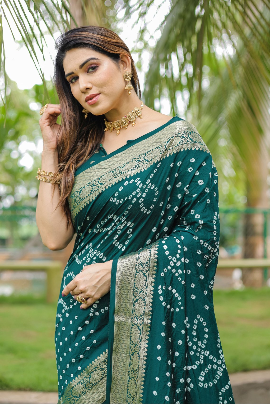 Firefly Green Woven Bandhani Dola Silk Saree