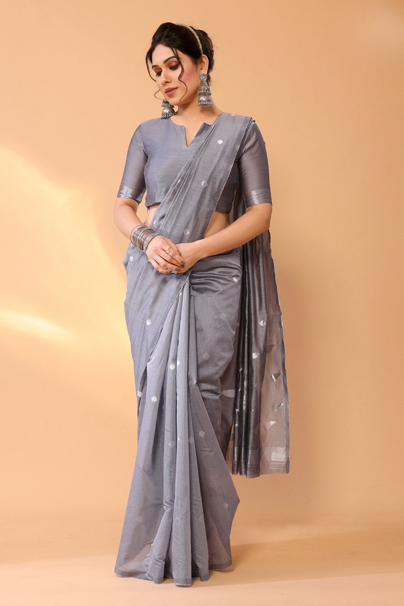 Oslo Grey Woven Chanderi Cotton Saree