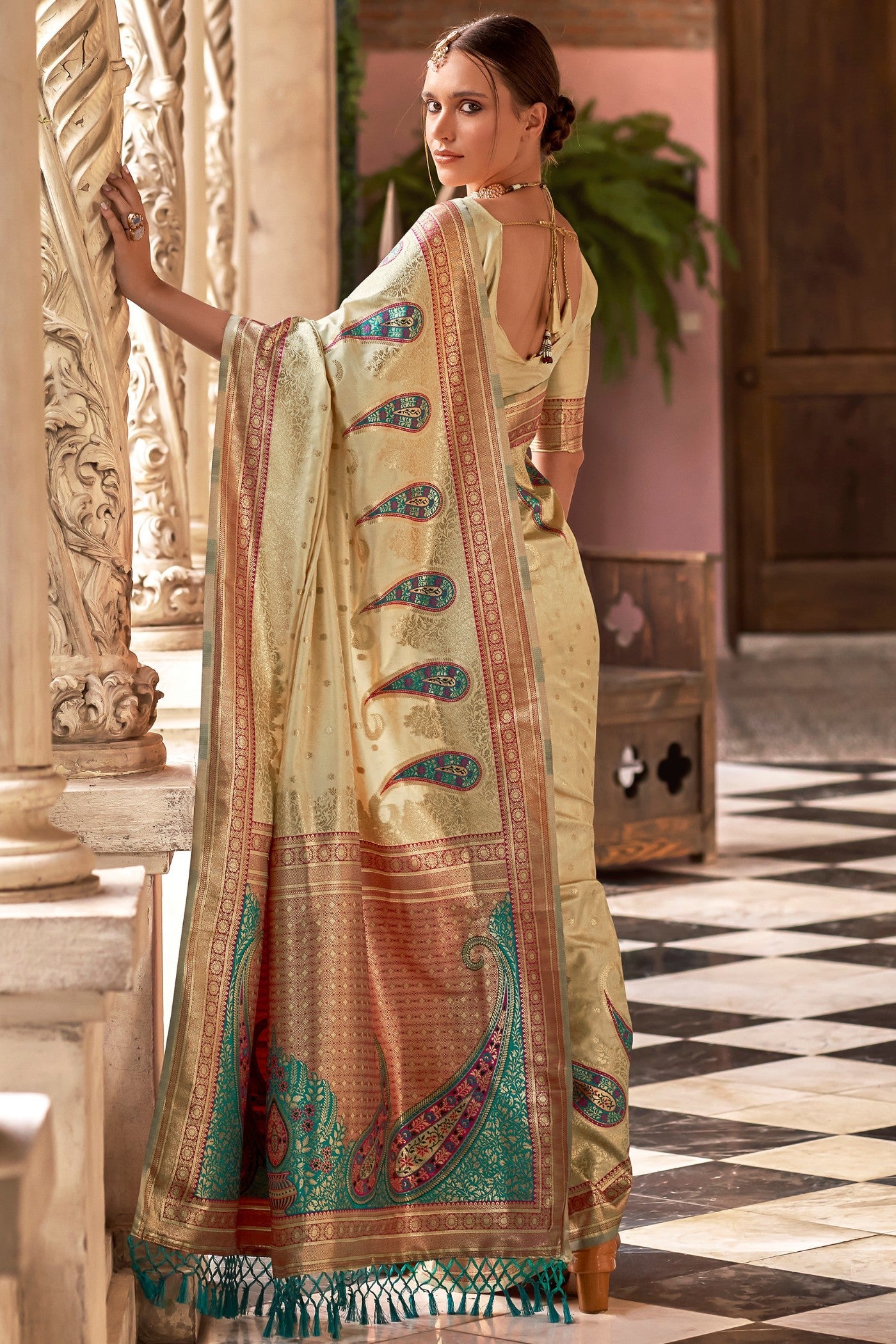 Twine Gold Banarasi Soft Silk Saree