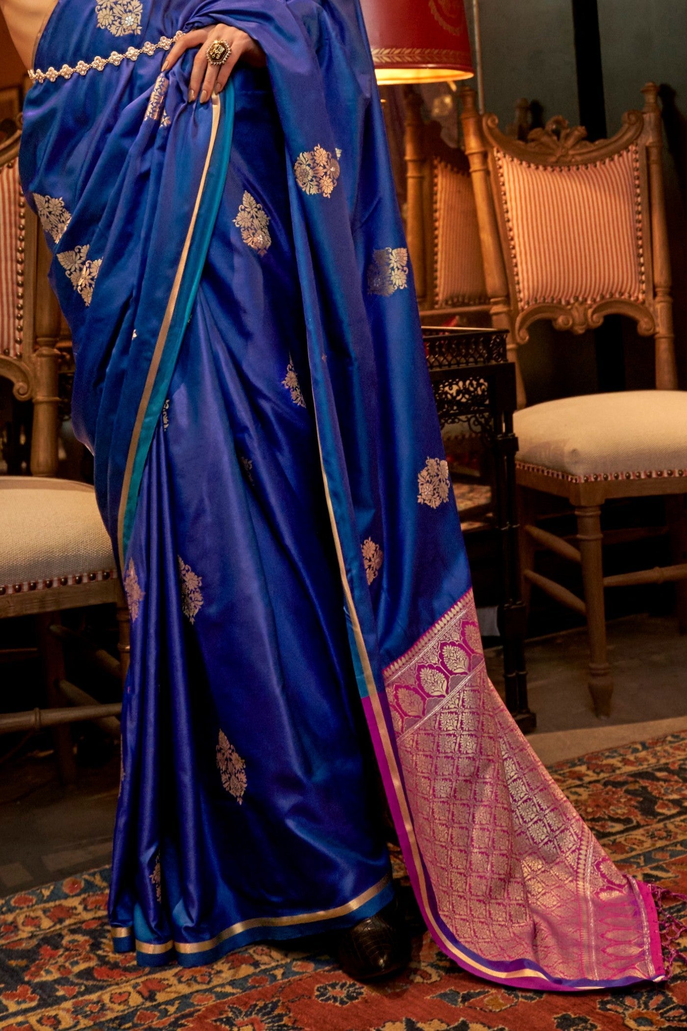 Astronaut Blue Banarasi Satin Saree