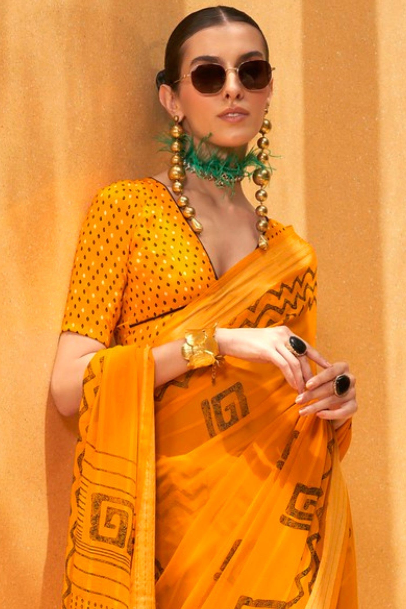 Turmeric Yellow Georgette Printed Saree