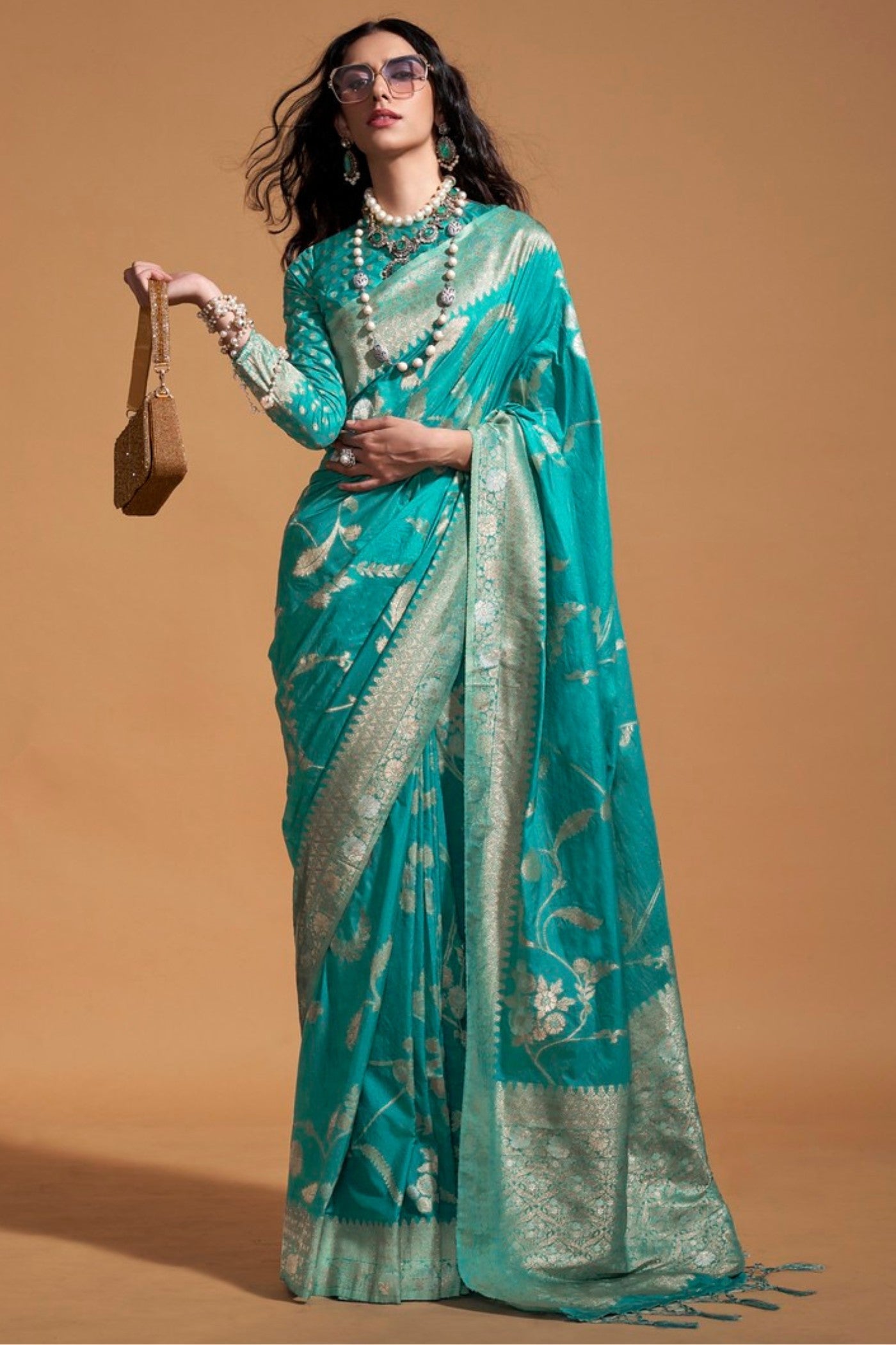 Keppel Blue Georgette Handloom Saree