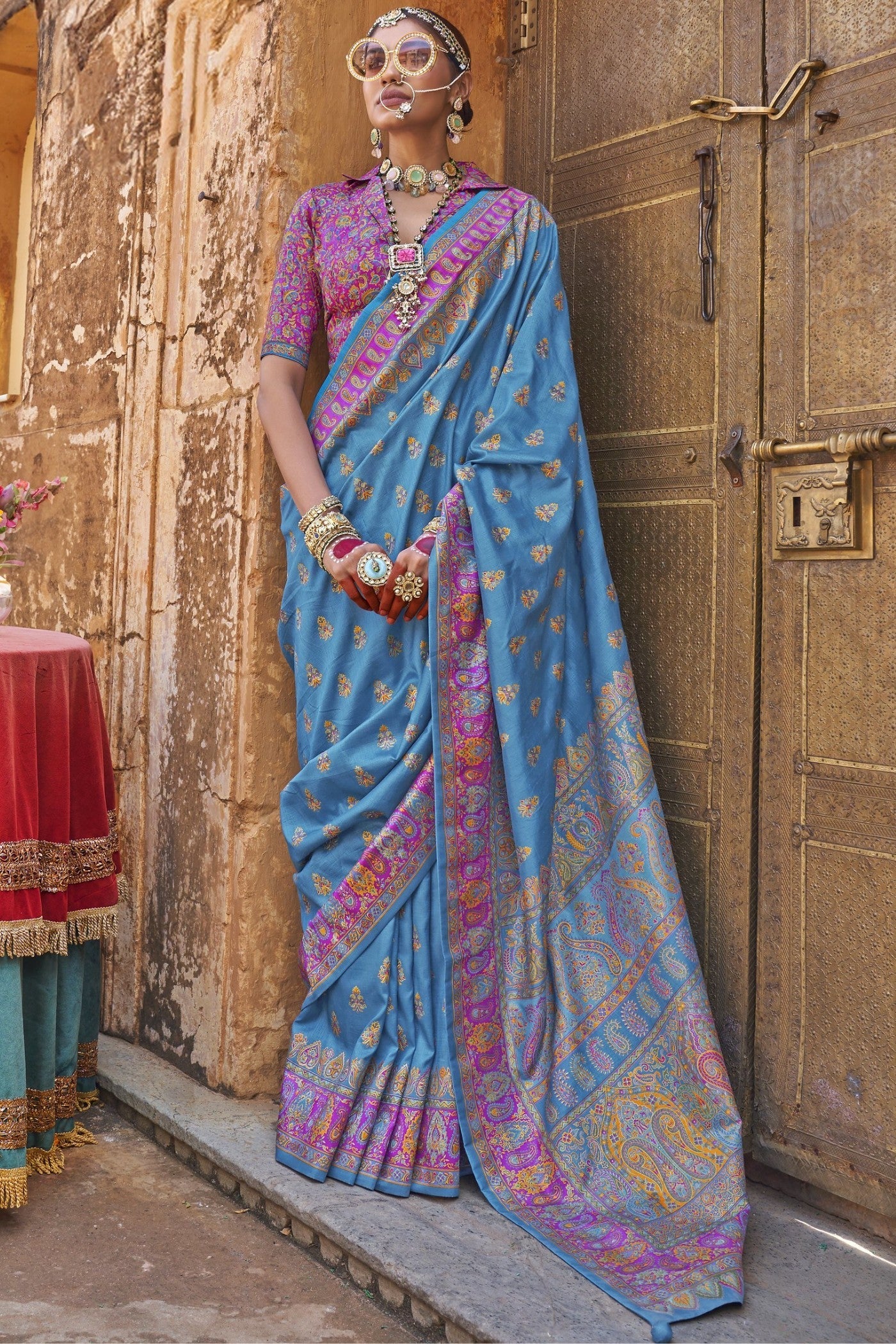 Hyacinth Blue Banarasi Jamawar Saree