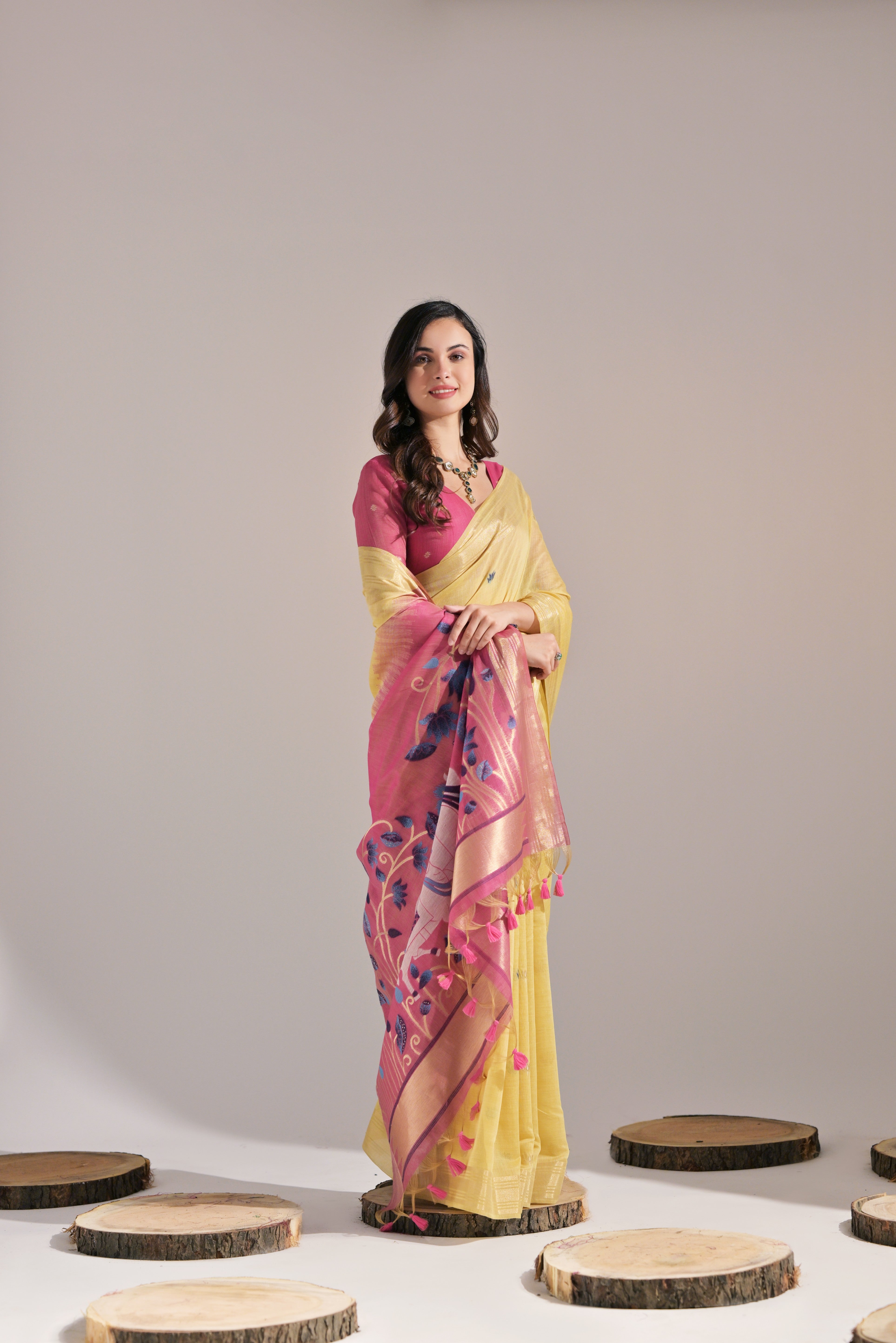 Sunshine Yellow Woven Muga Cotton Saree