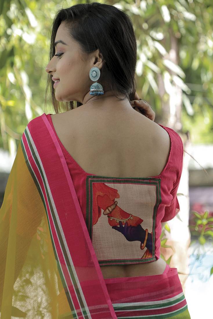 MultiColor Linen Digital Printed Saree