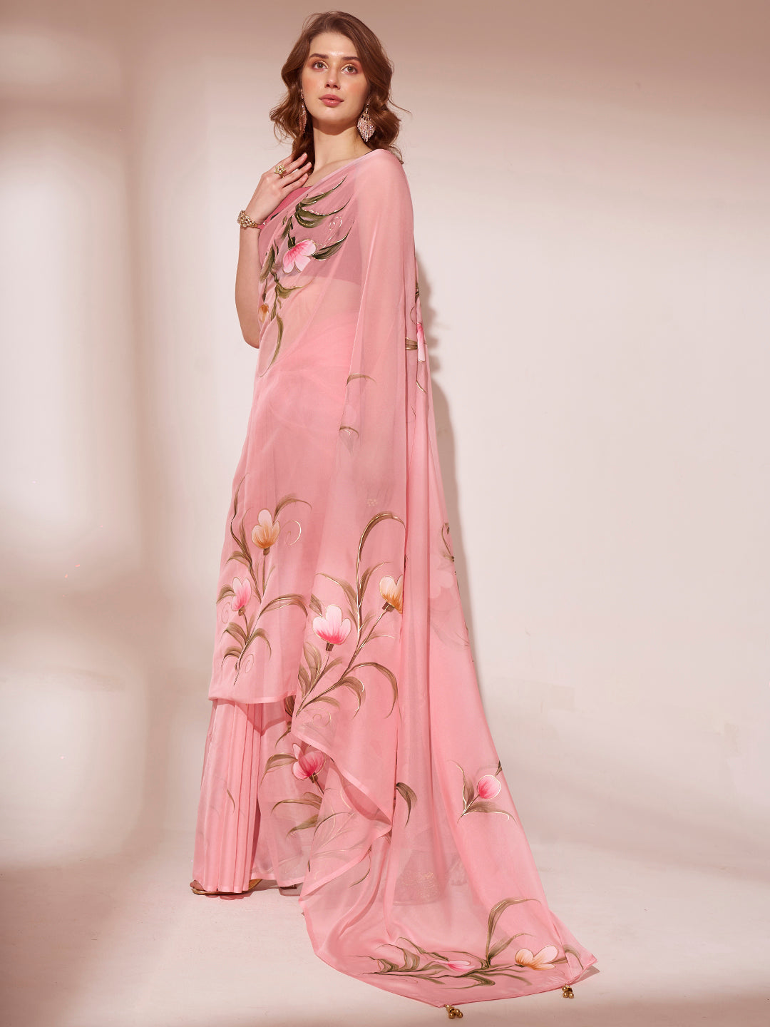 Your Pink Printed Organza Saree