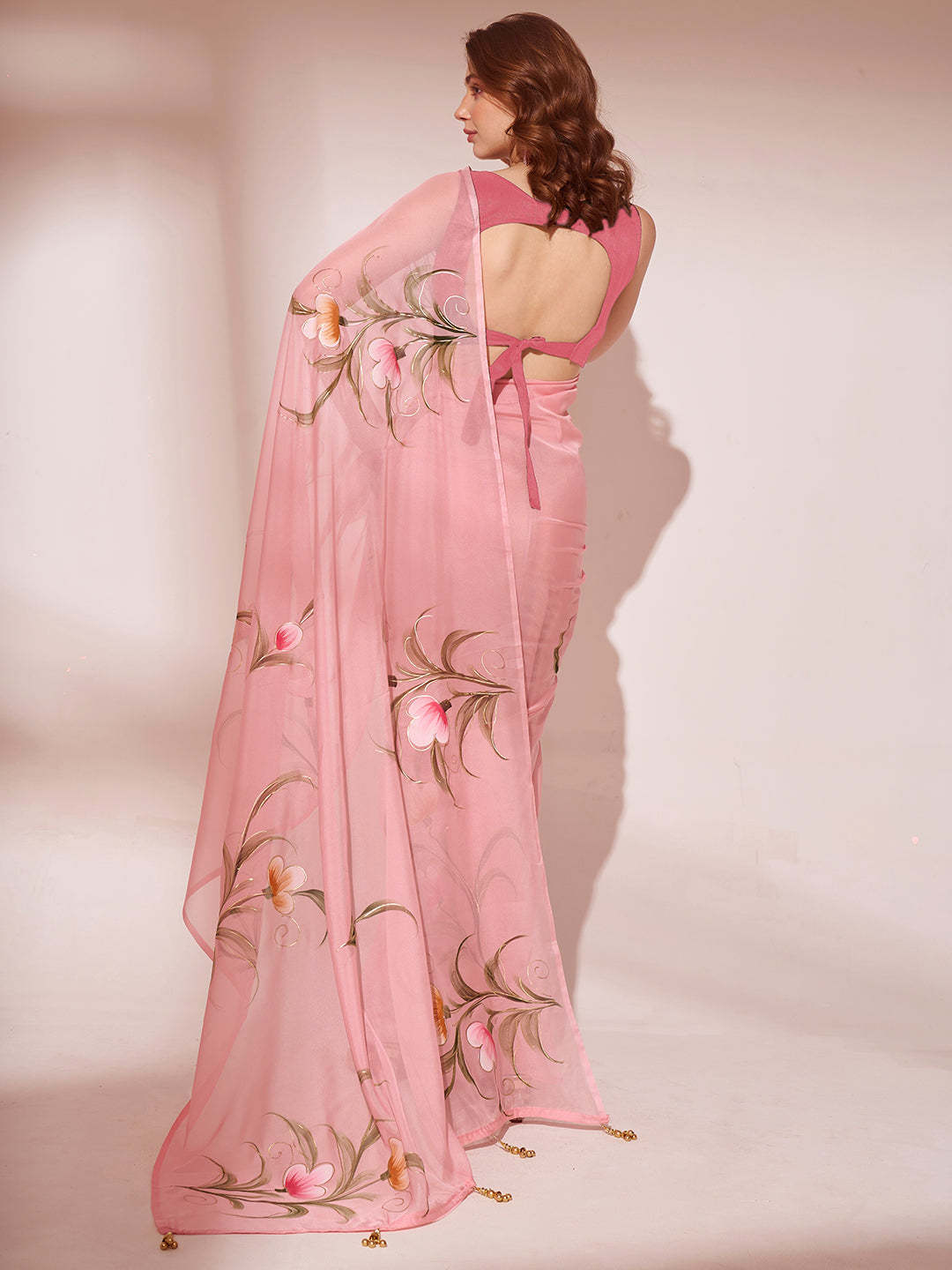 Your Pink Printed Organza Saree