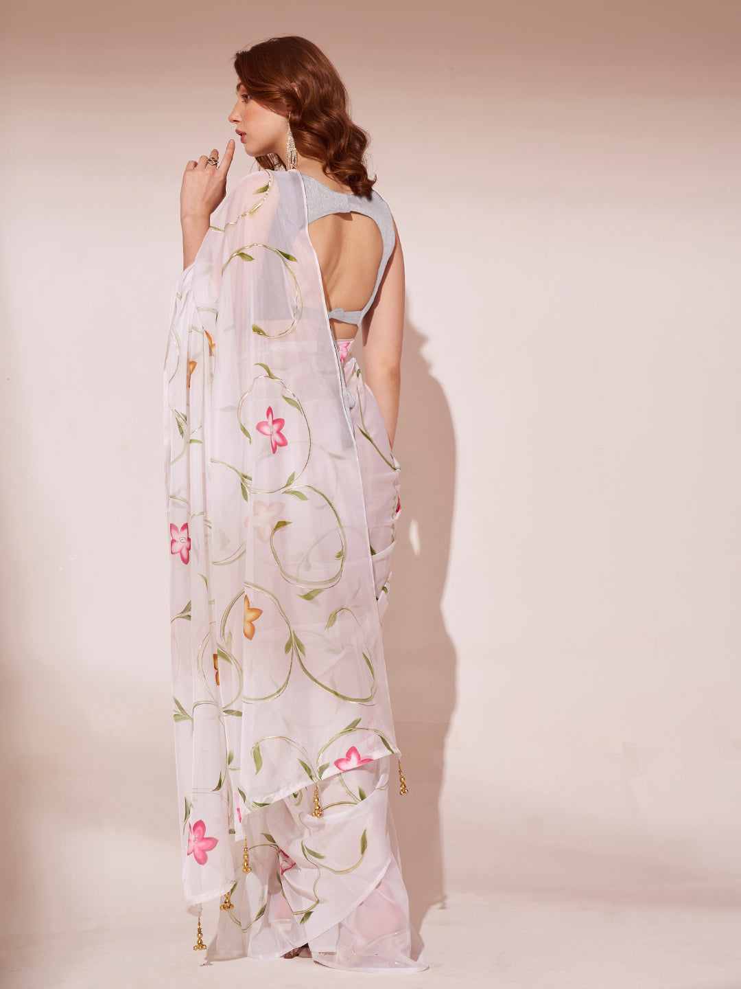 Pearl White Printed Organza Saree