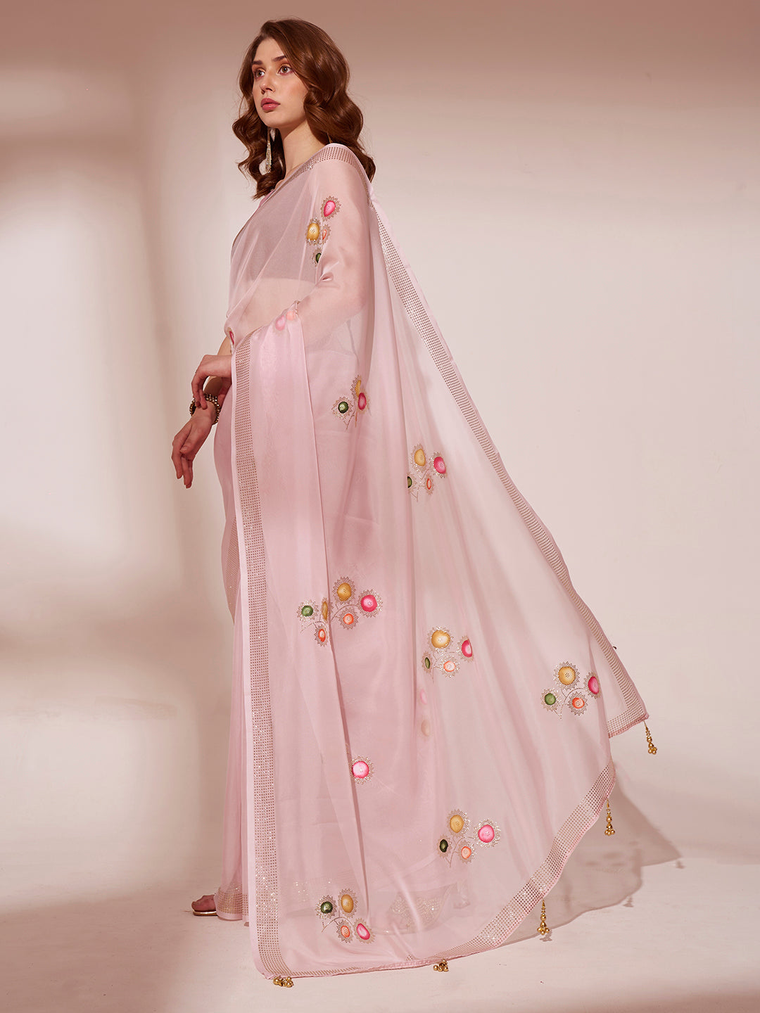 Blossom Pink Printed Organza Saree