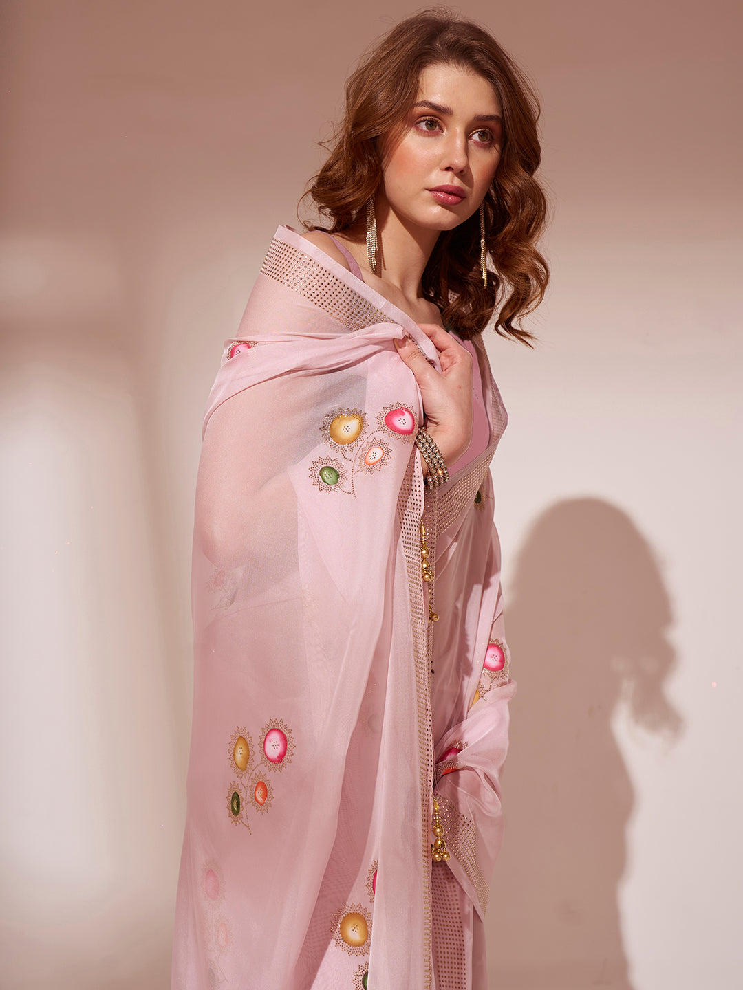 Blossom Pink Printed Organza Saree