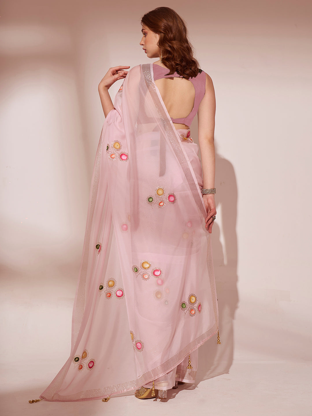 Blossom Pink Printed Organza Saree