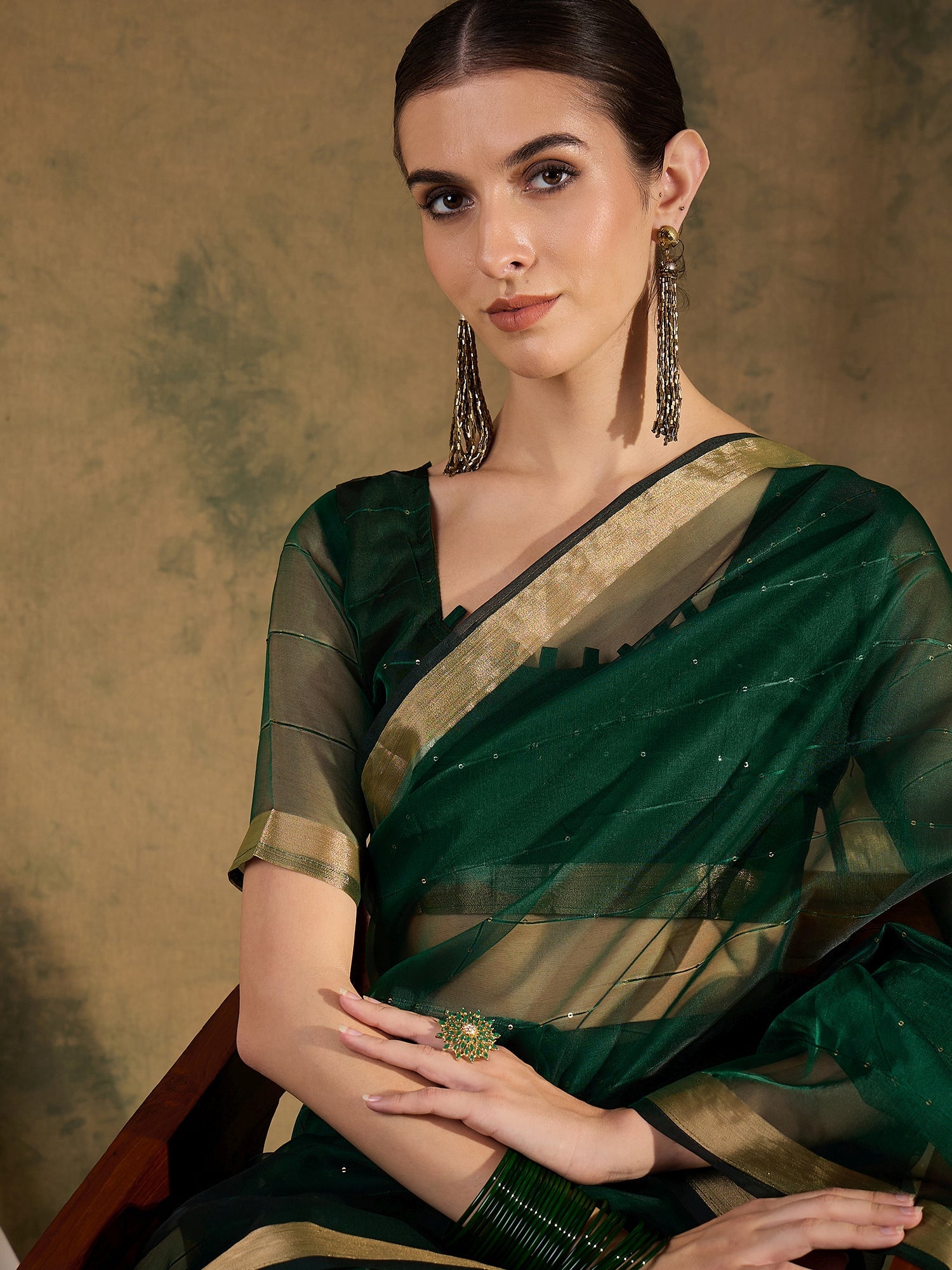 Leaf Green Woven Organza Saree