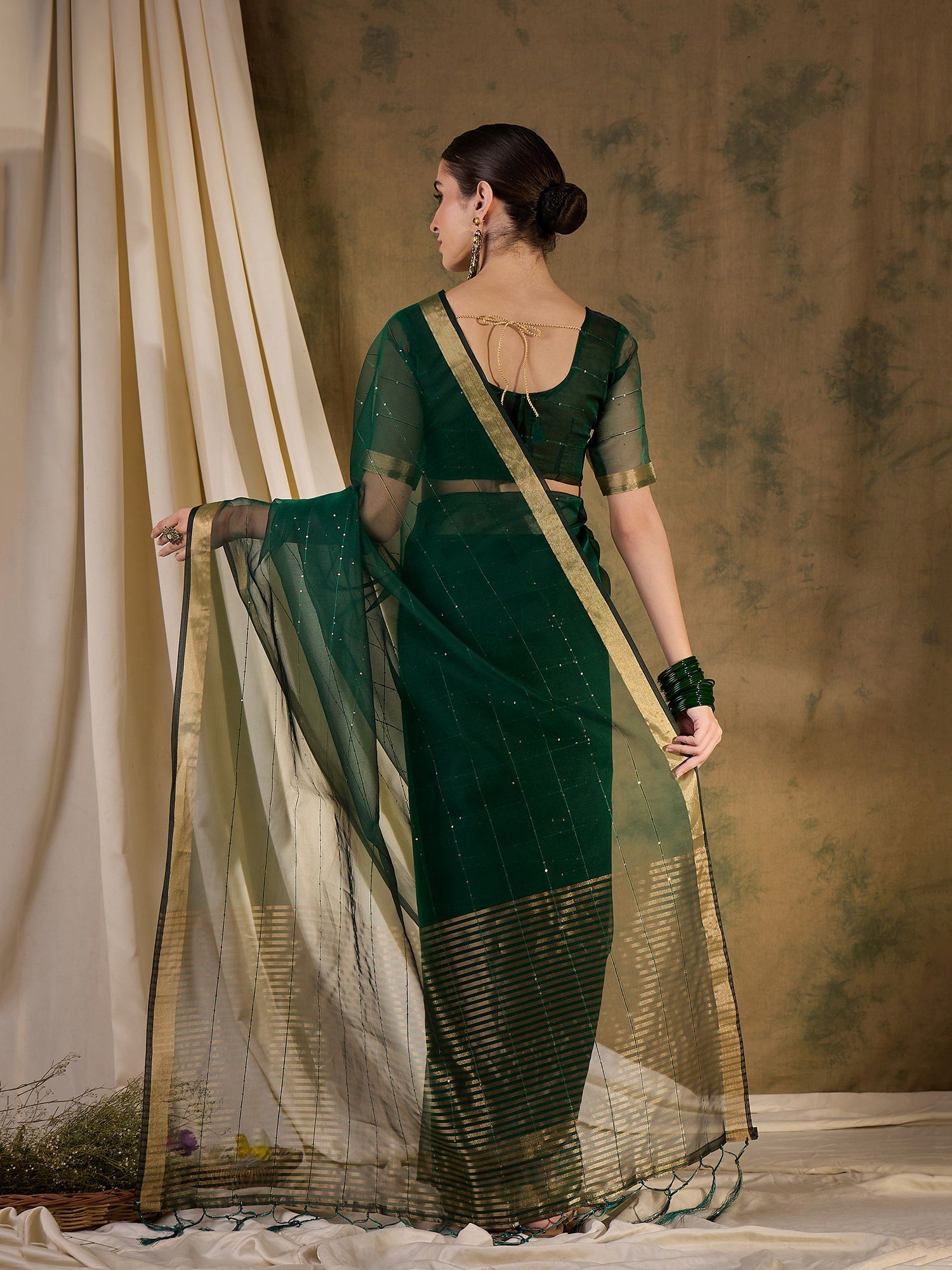 Leaf Green Woven Organza Saree