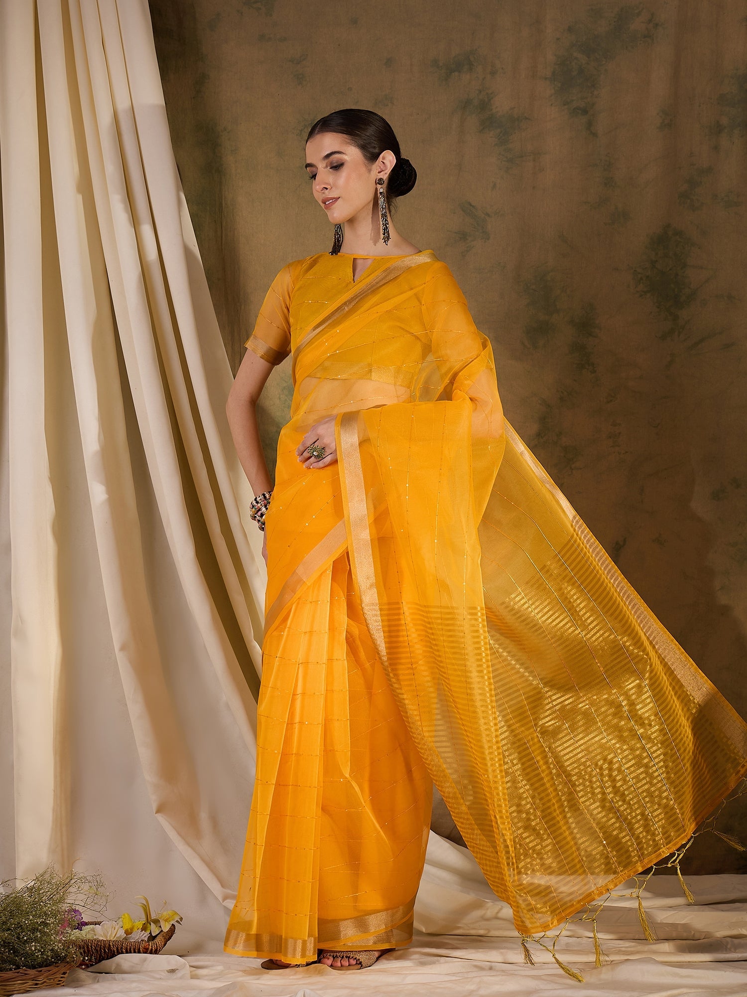 Tulip Yellow Woven Organza Saree