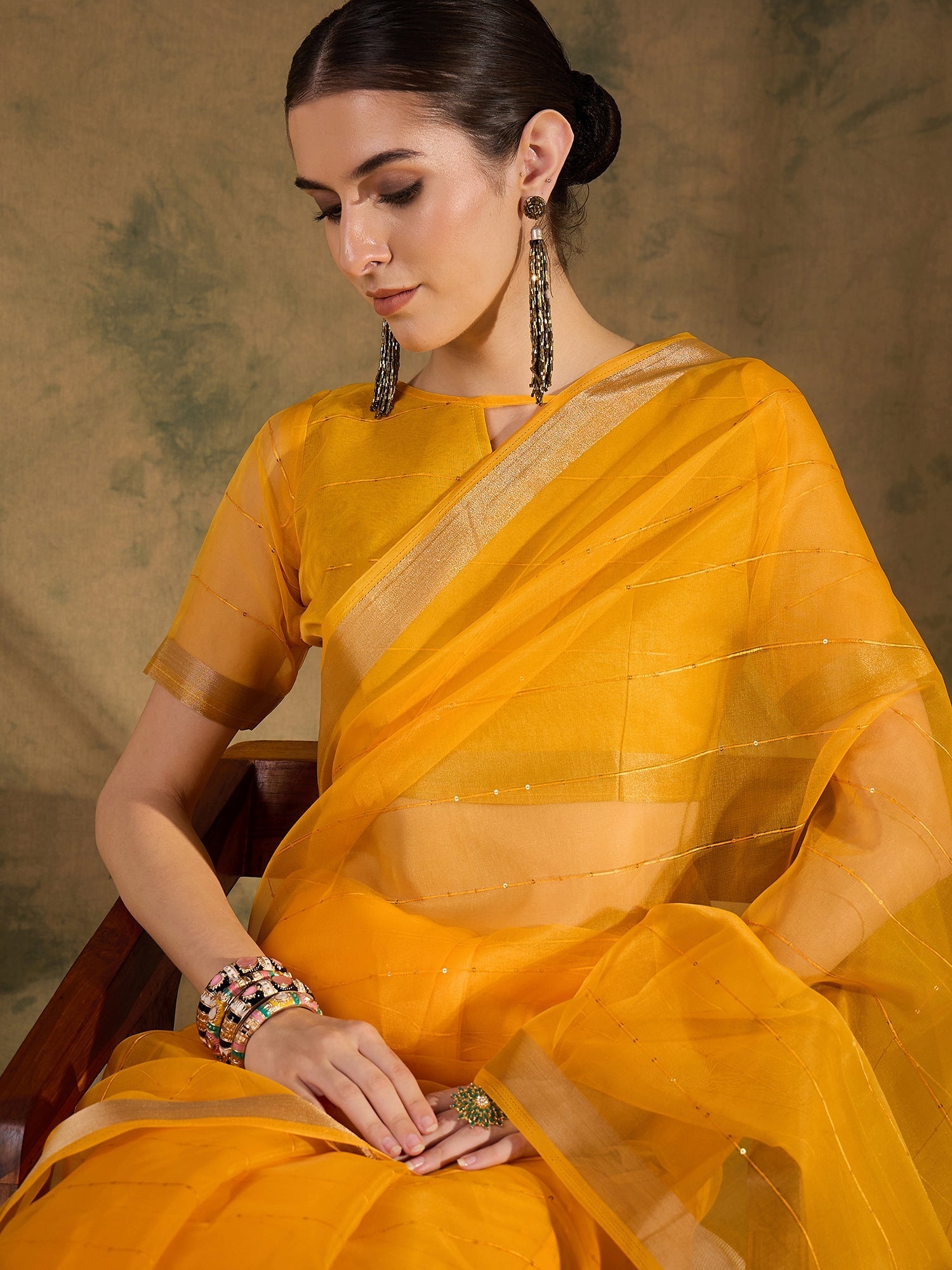 Tulip Yellow Woven Organza Saree