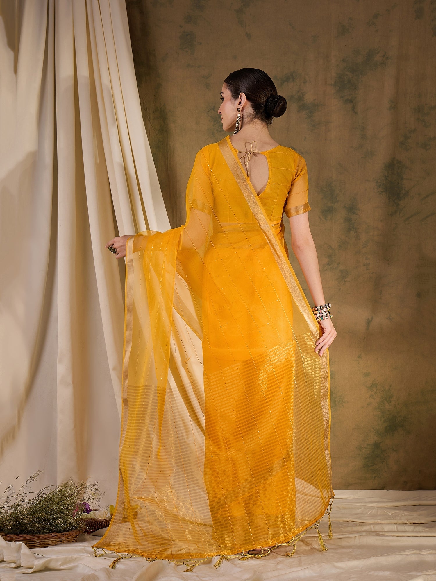 Tulip Yellow Woven Organza Saree