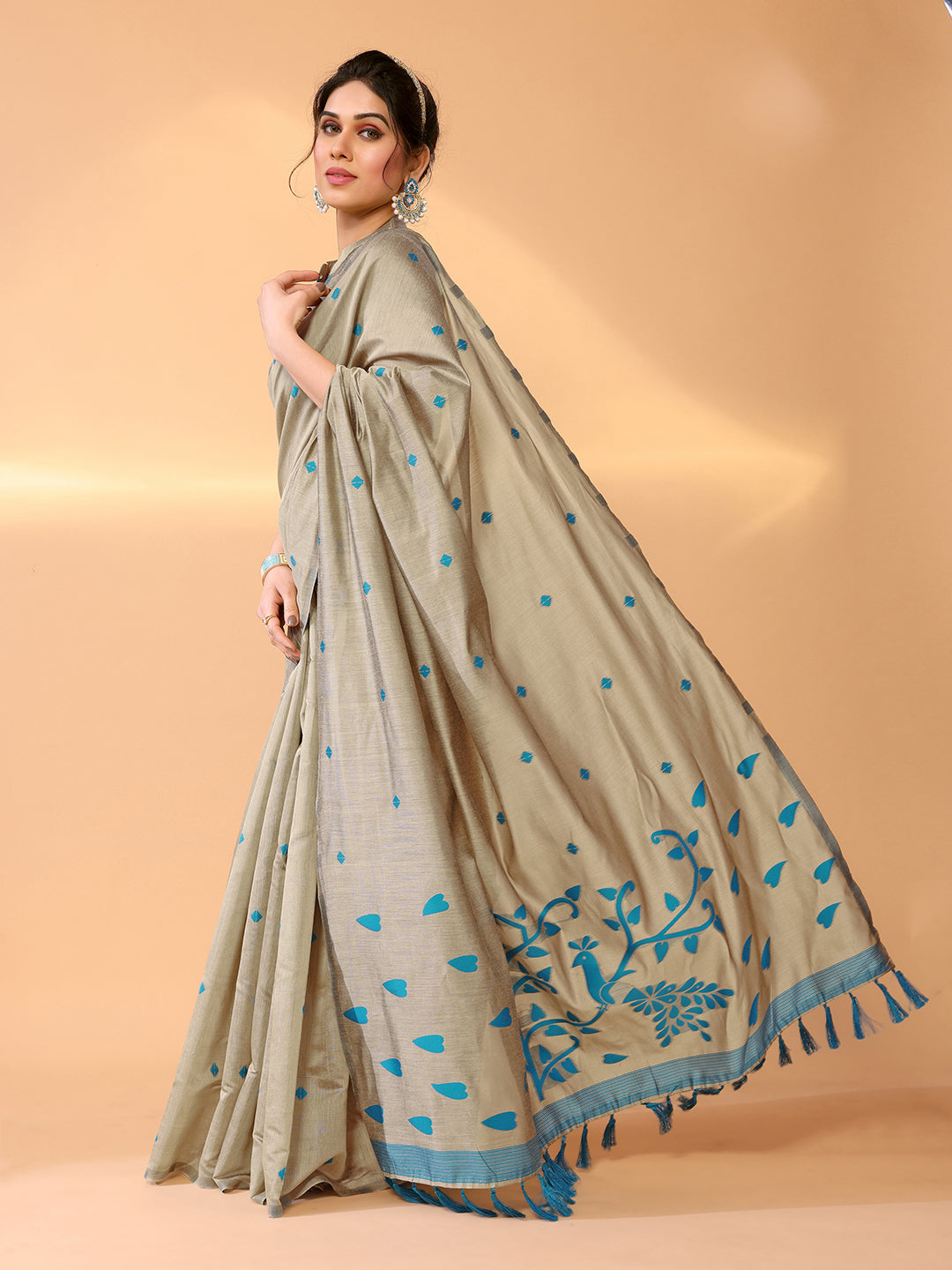 Heathered Brown Woven Chanderi Cotton Saree