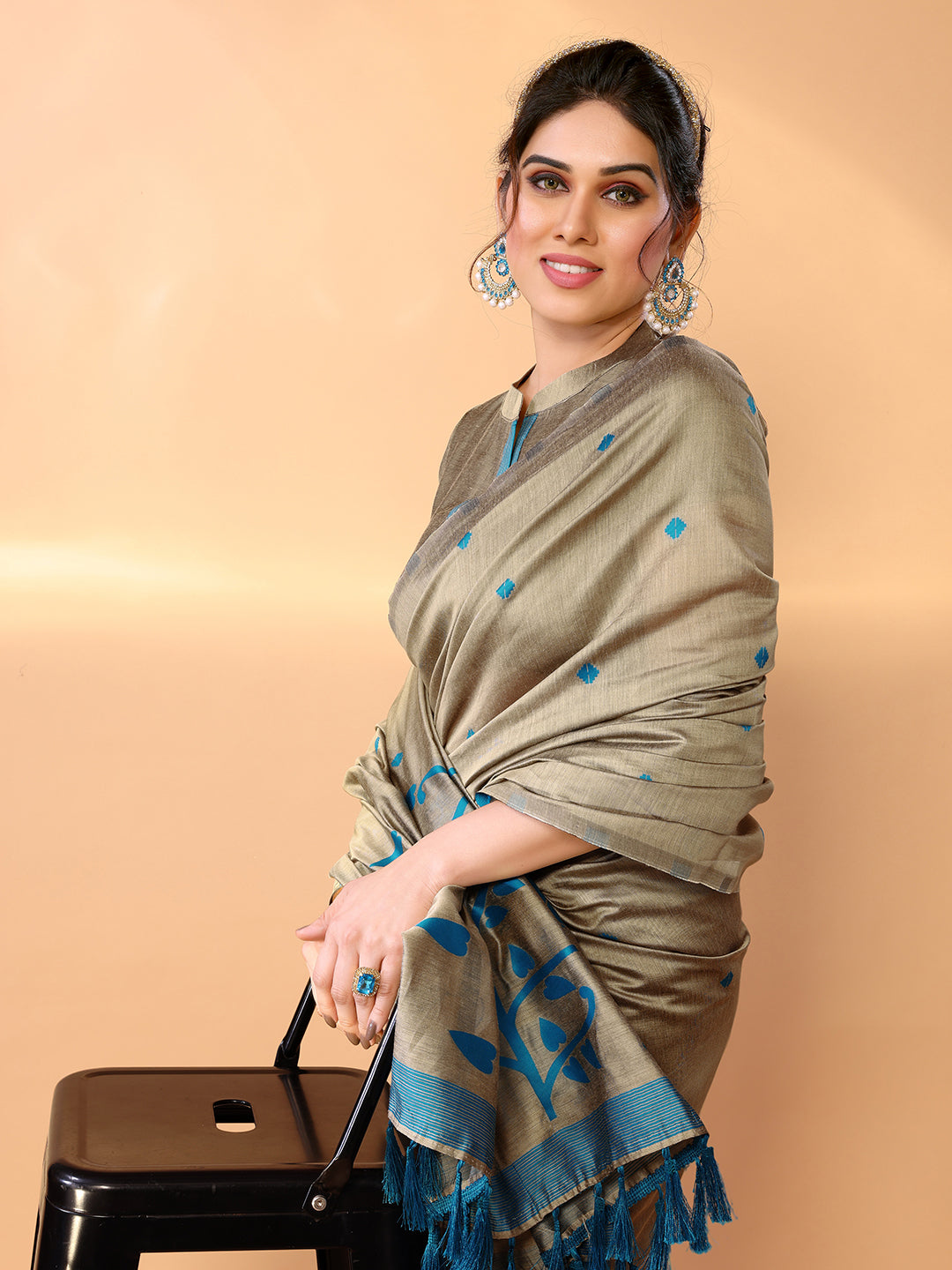 Heathered Brown Woven Chanderi Cotton Saree