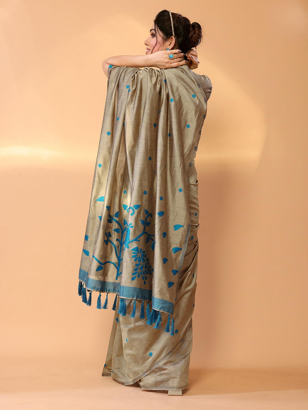 Heathered Brown Woven Chanderi Cotton Saree