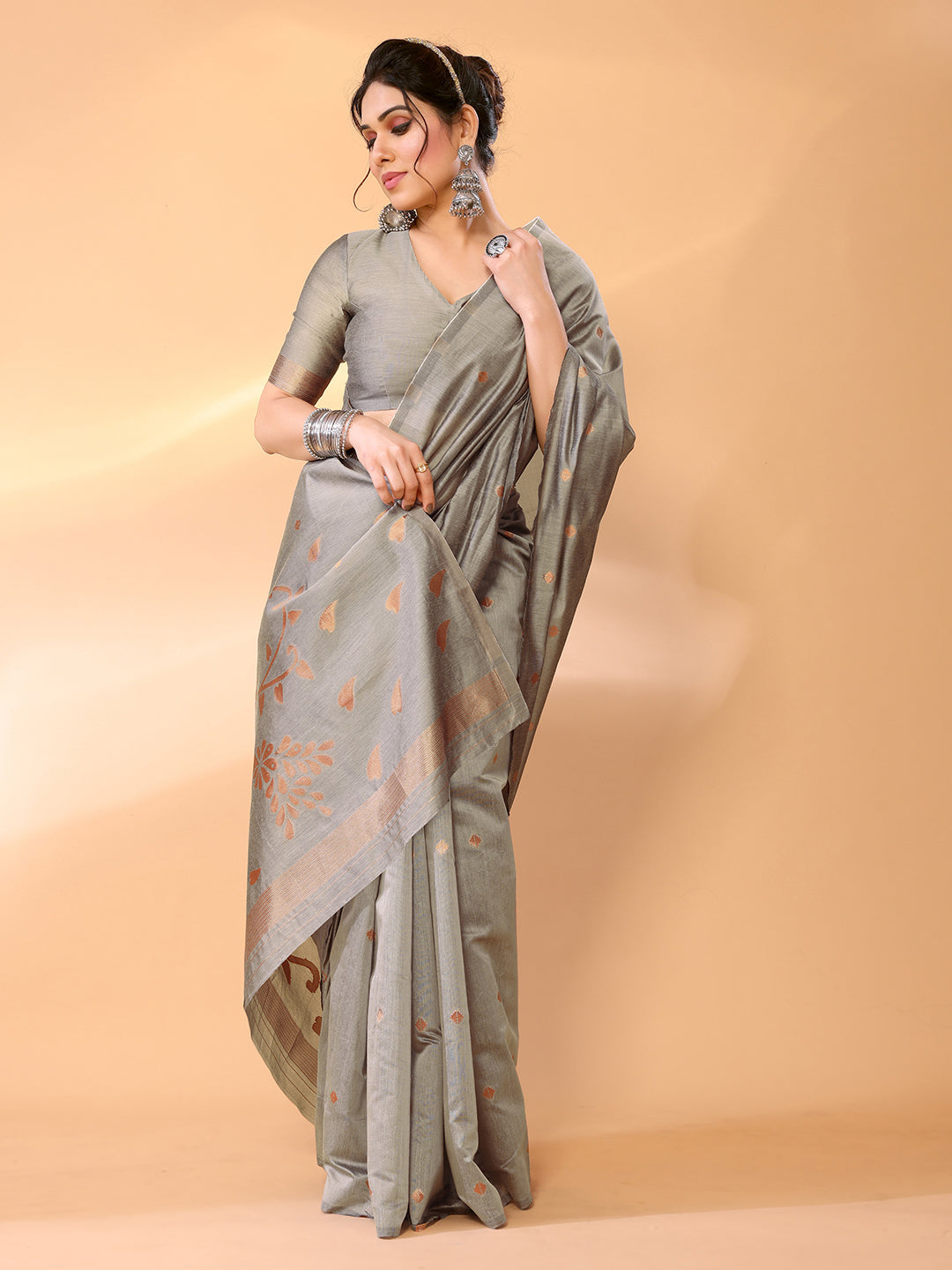 Nomad Grey Woven Chanderi Cotton Saree