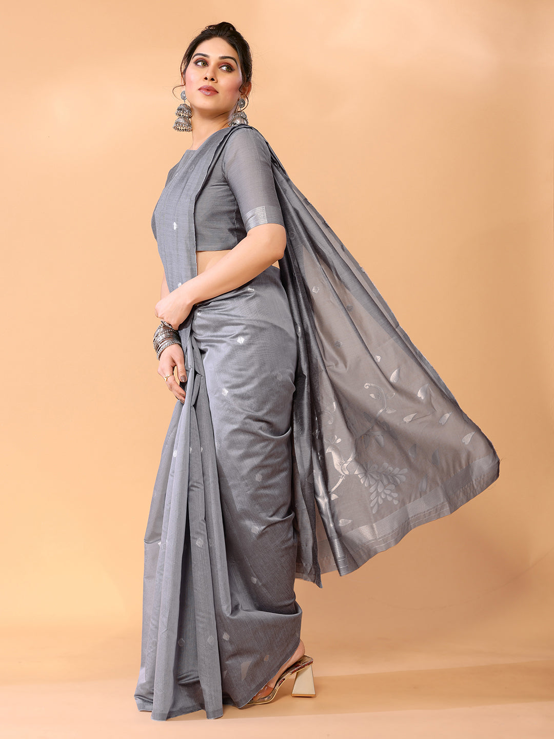 Oslo Grey Woven Chanderi Cotton Saree