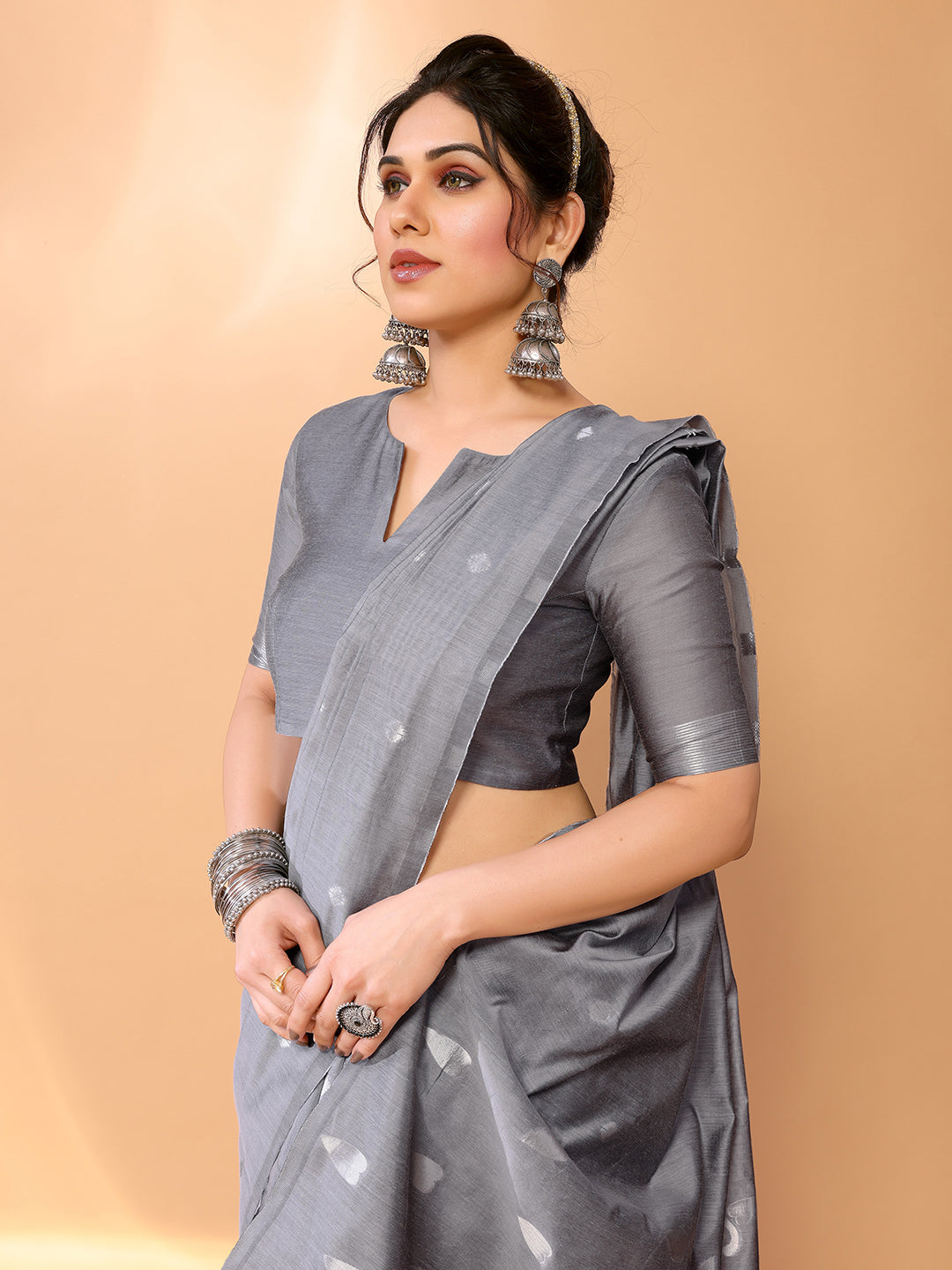 Oslo Grey Woven Chanderi Cotton Saree