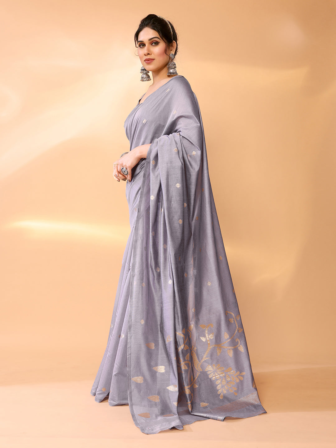 Venus Grey Woven Chanderi Cotton Saree