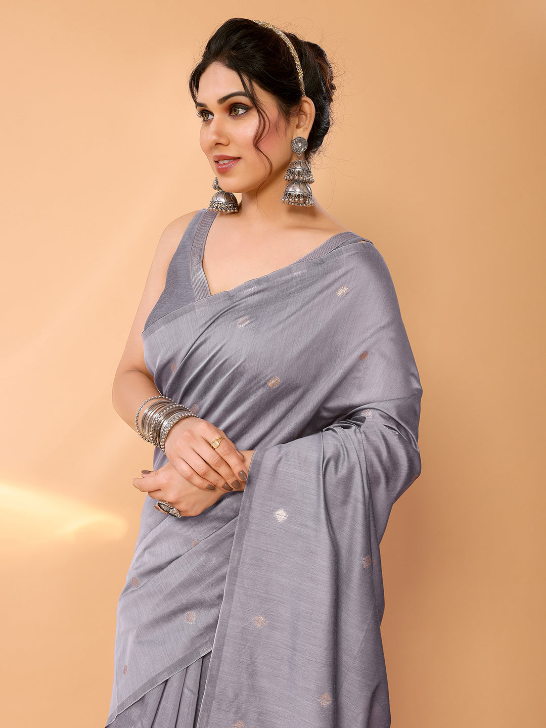 Venus Grey Woven Chanderi Cotton Saree