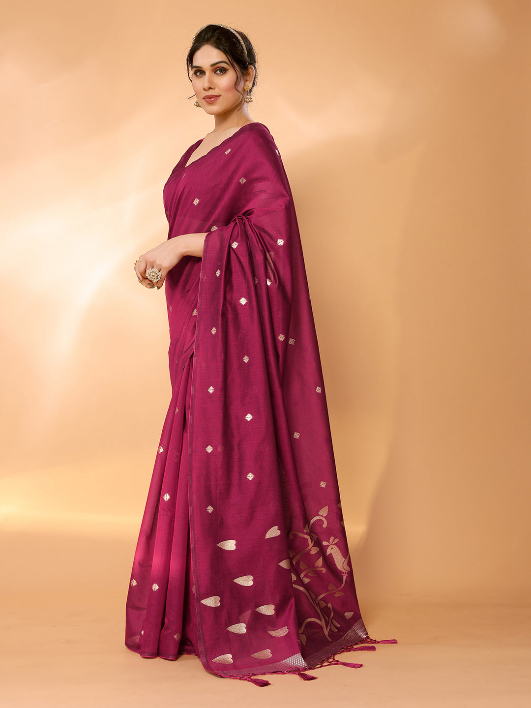 Night Shadz Pink Woven Chanderi Cotton Saree