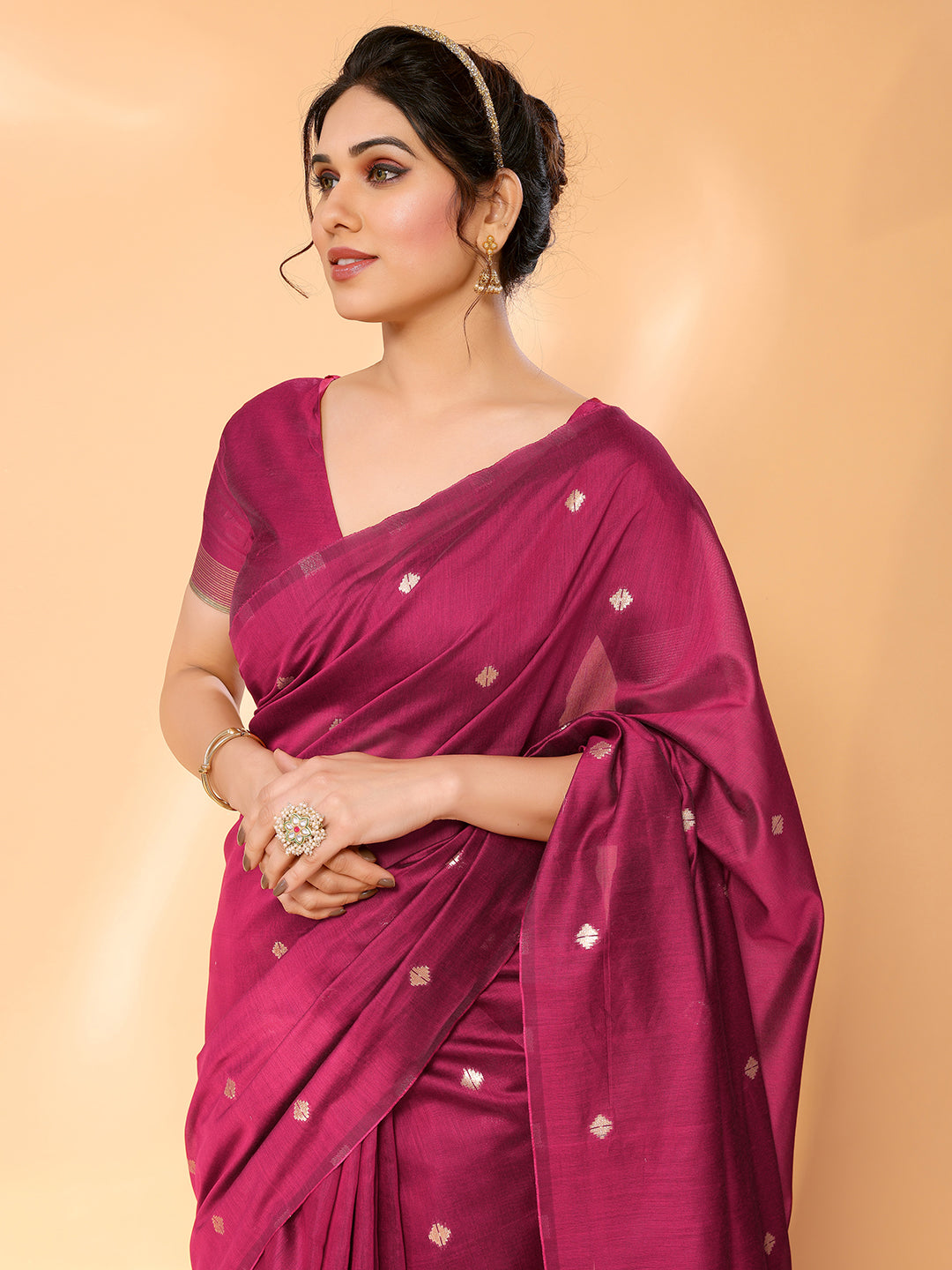 Night Shadz Pink Woven Chanderi Cotton Saree