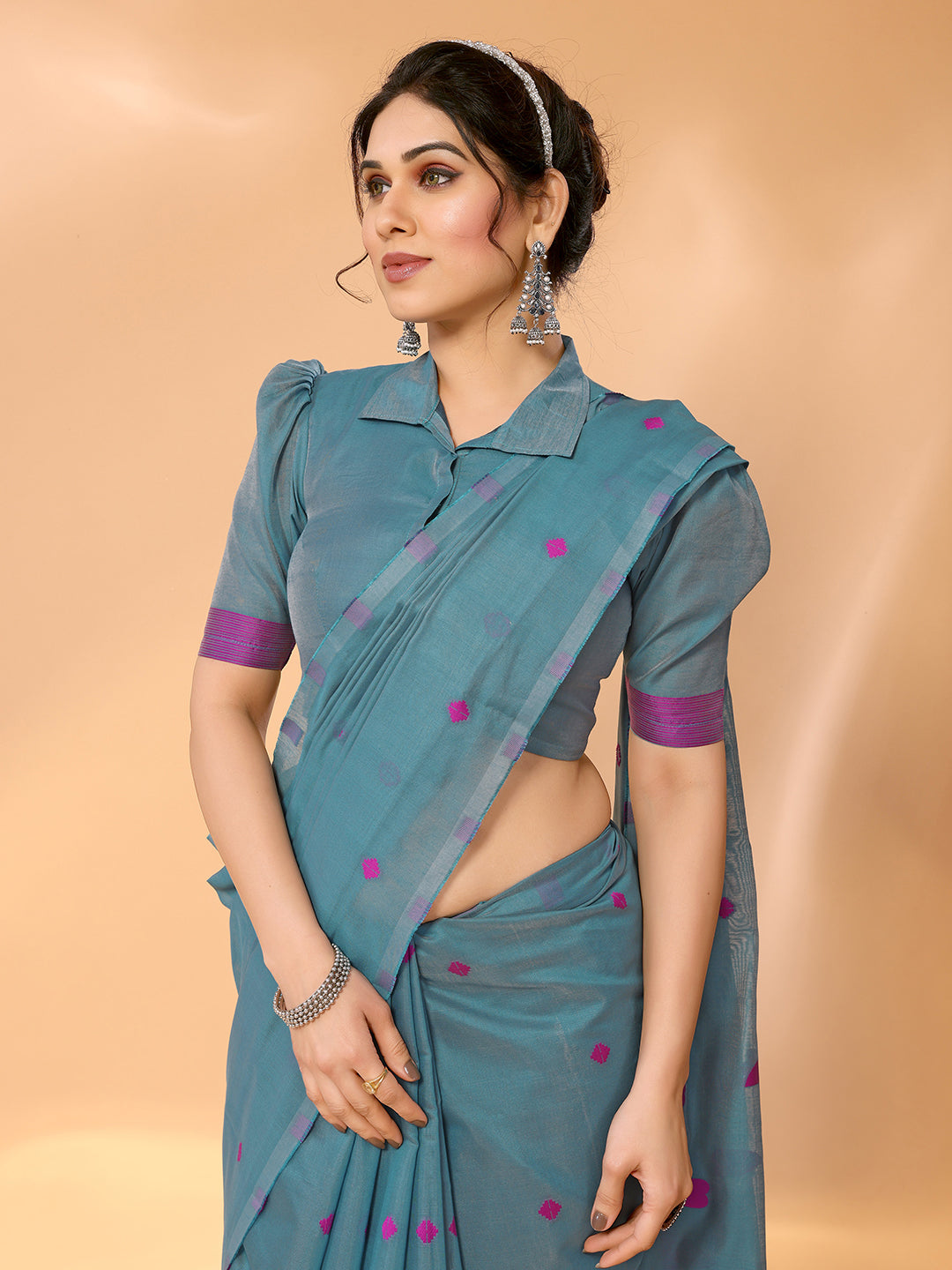 Smalt Blue Woven Chanderi Cotton Saree