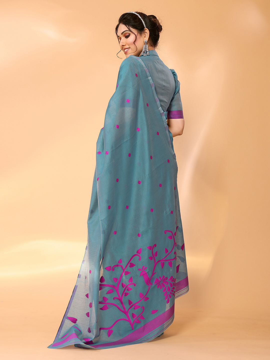 Smalt Blue Woven Chanderi Cotton Saree