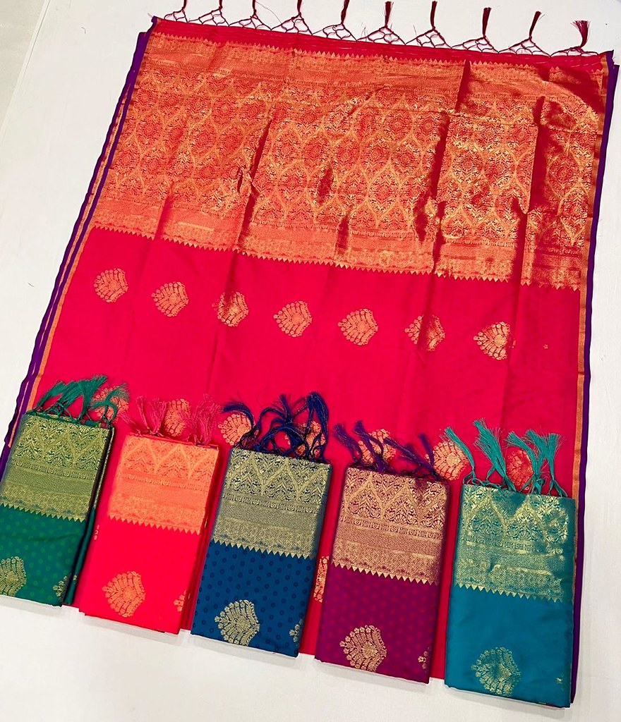 Fire Red Handloom Banarasi Saree