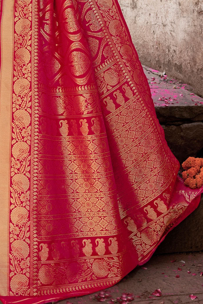 Amaranth Pink Zari Woven Banarasi Saree