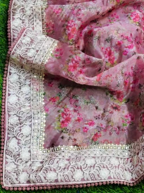 Turkish Rose Pink Woven organza Silk Saree