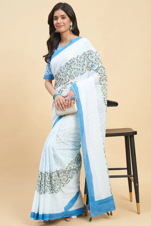 Handblock Print Mulmul Cotton Saree