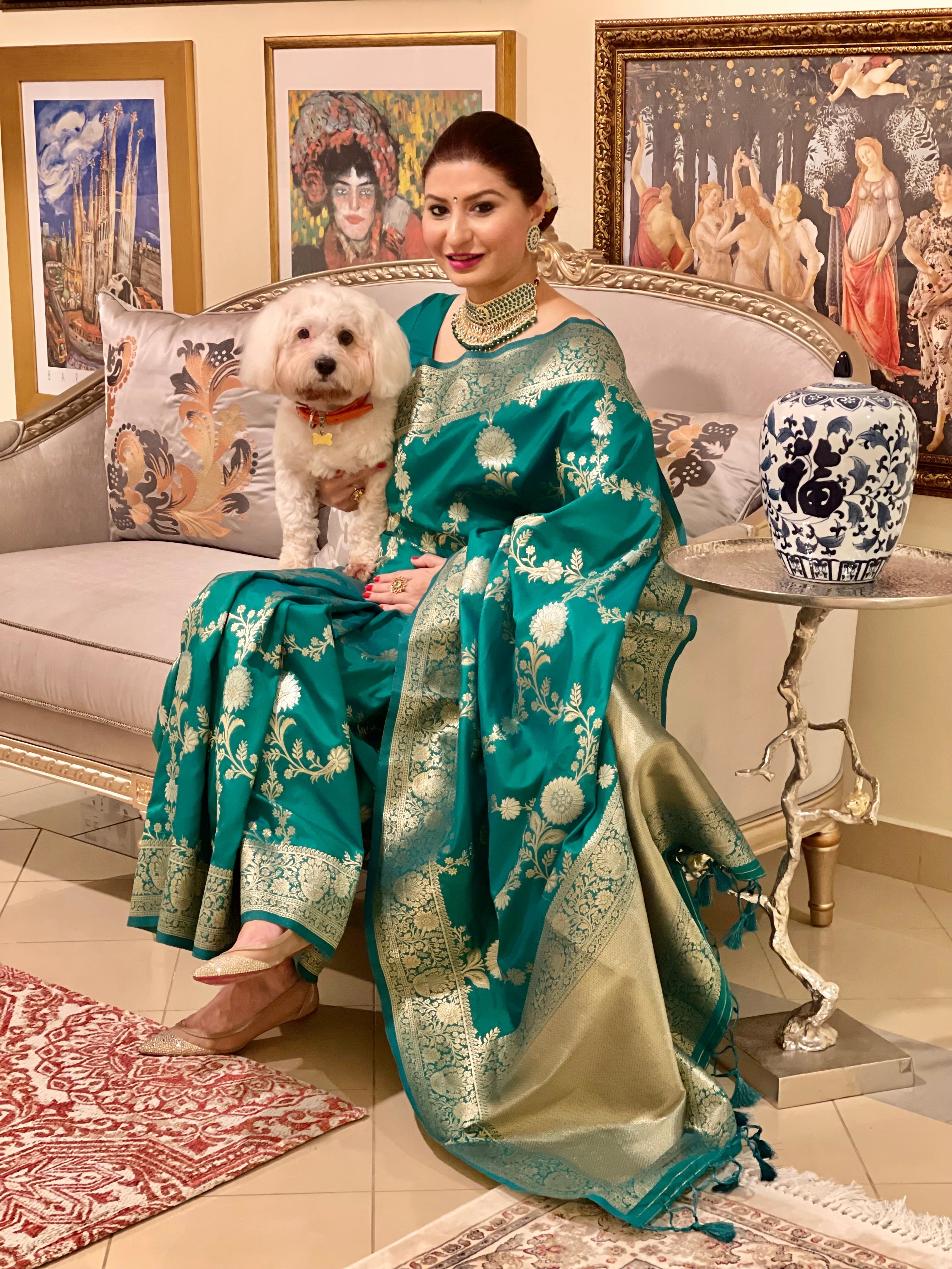 Pine Green Woven Banarasi Silk Saree