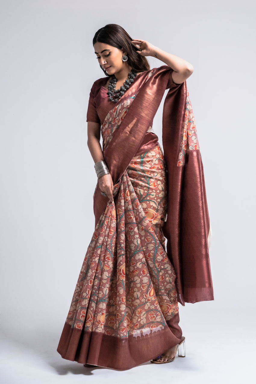 Spicy Mix Maroon Digital Printed Kalamkari Saree