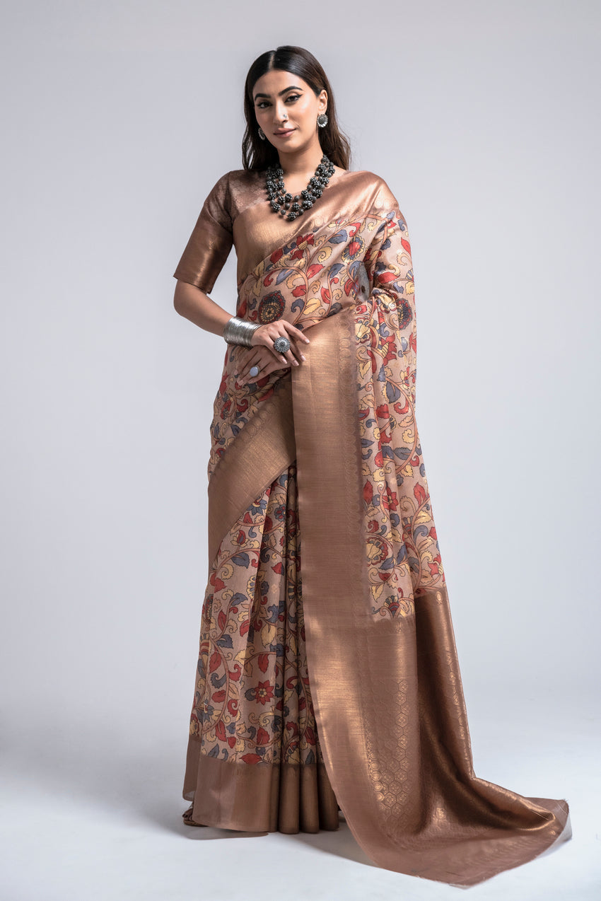 Tumbleweed Brown Digital Printed Kalamkari Saree