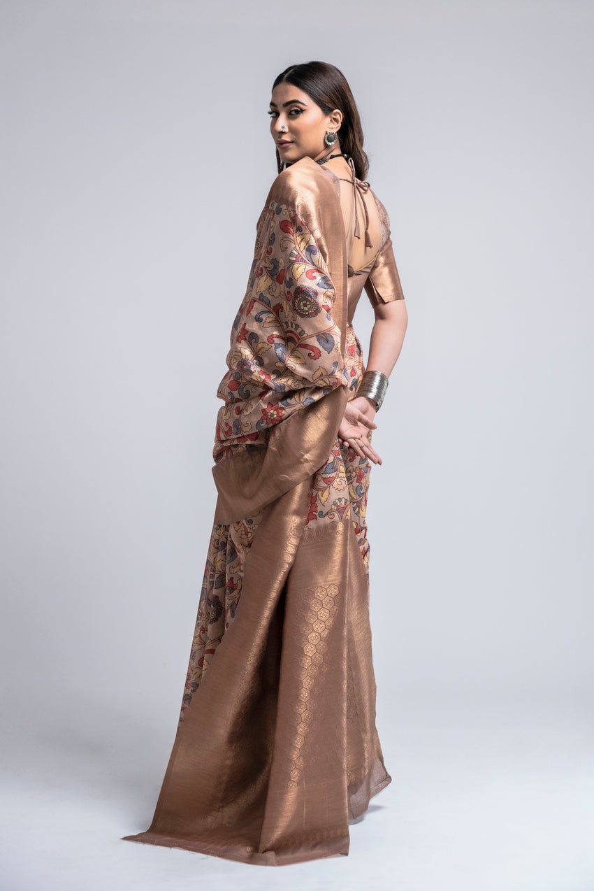 Tumbleweed Brown Digital Printed Kalamkari Saree