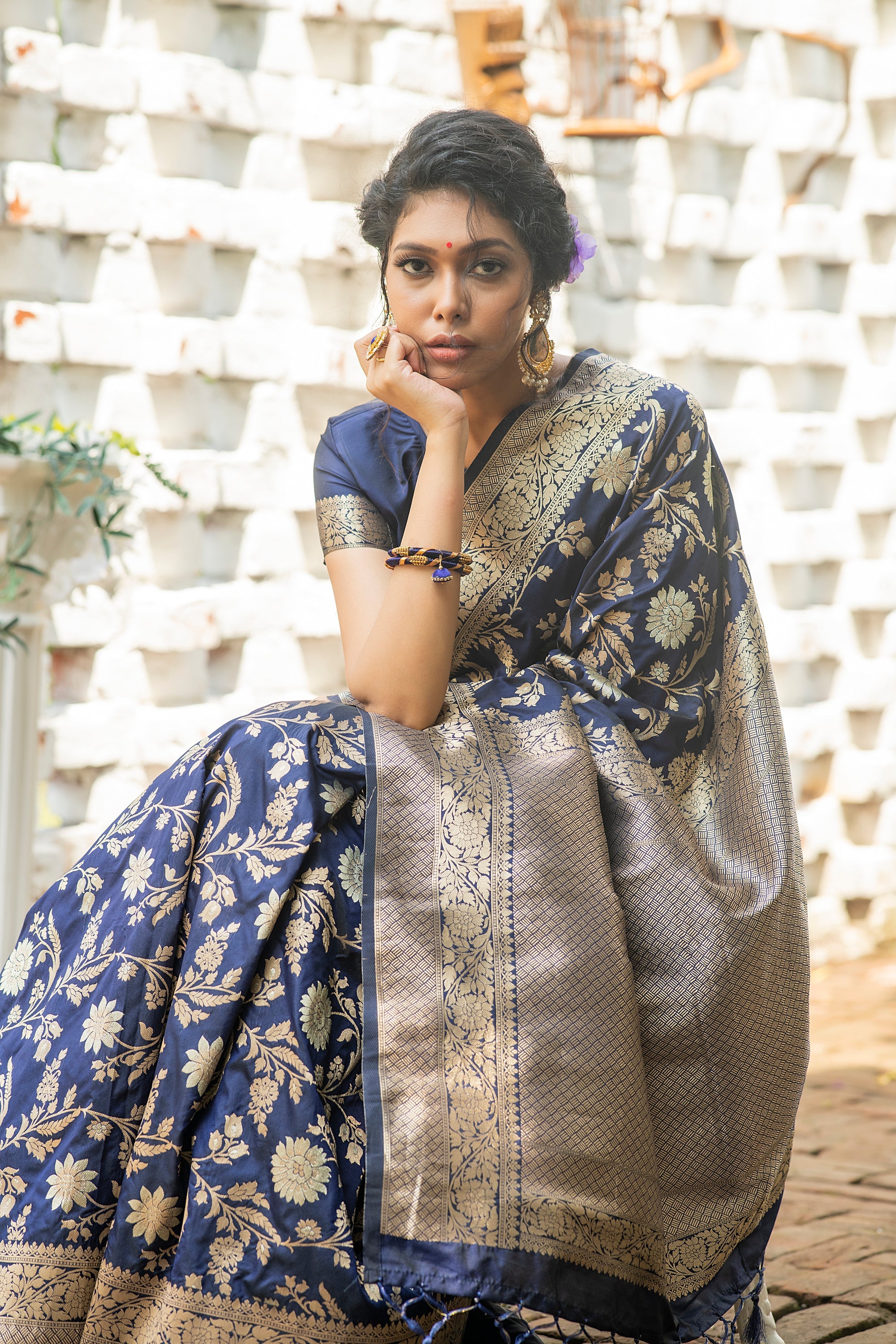 Fiord Blue Woven Banarasi Silk Saree