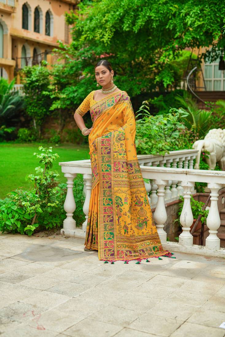 Anzac Yellow Kashmiri Woven Banarasi Silk Saree