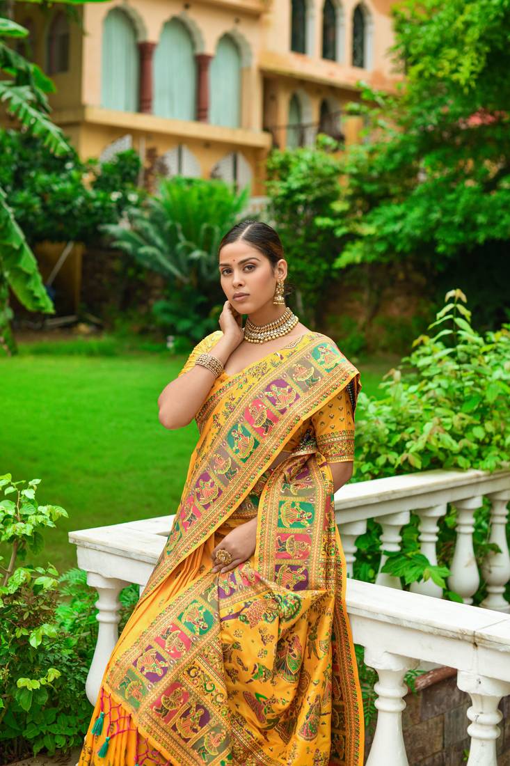 Anzac Yellow Kashmiri Woven Banarasi Silk Saree