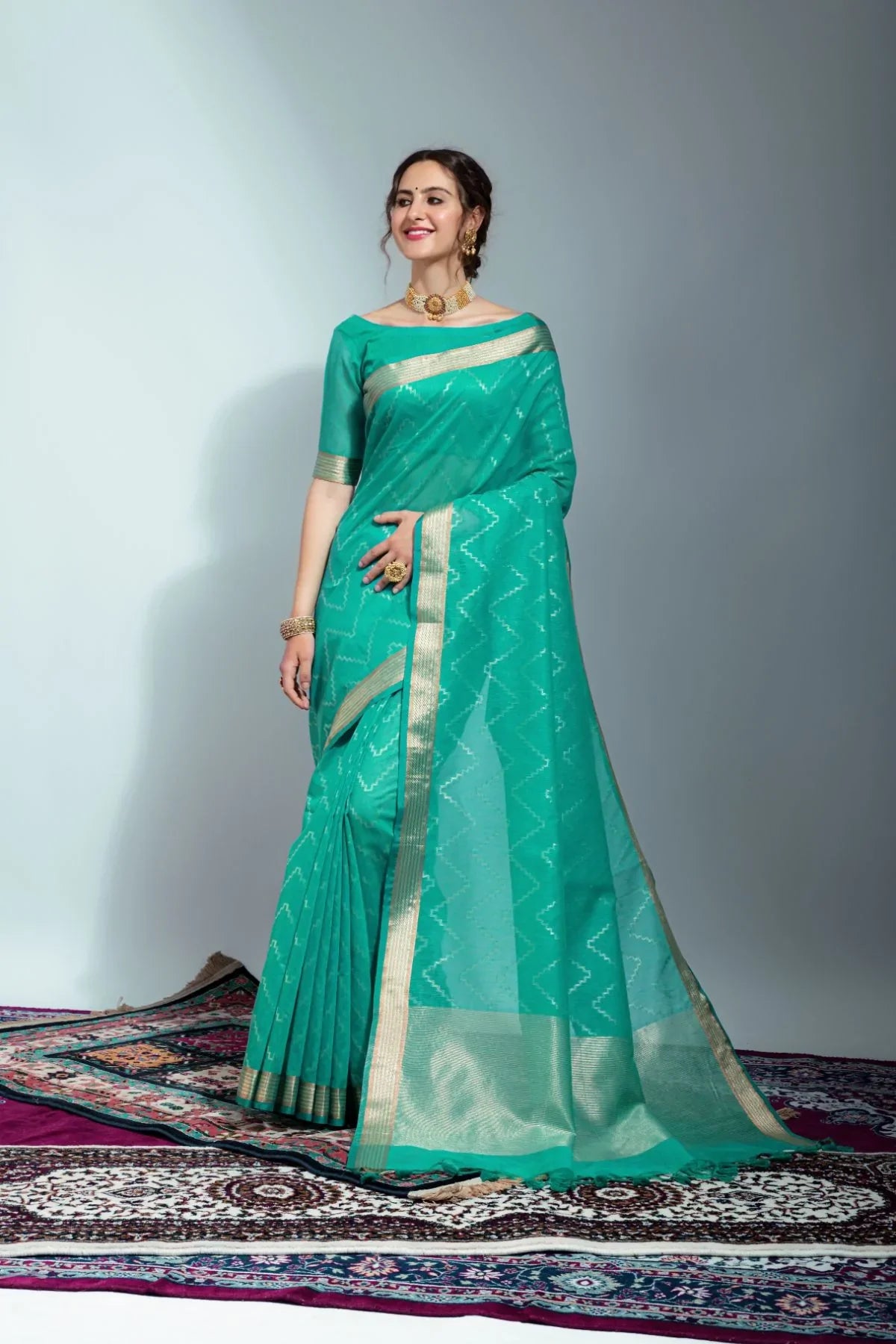 Mountain Meadow Green Zari Woven Linen Silk Saree